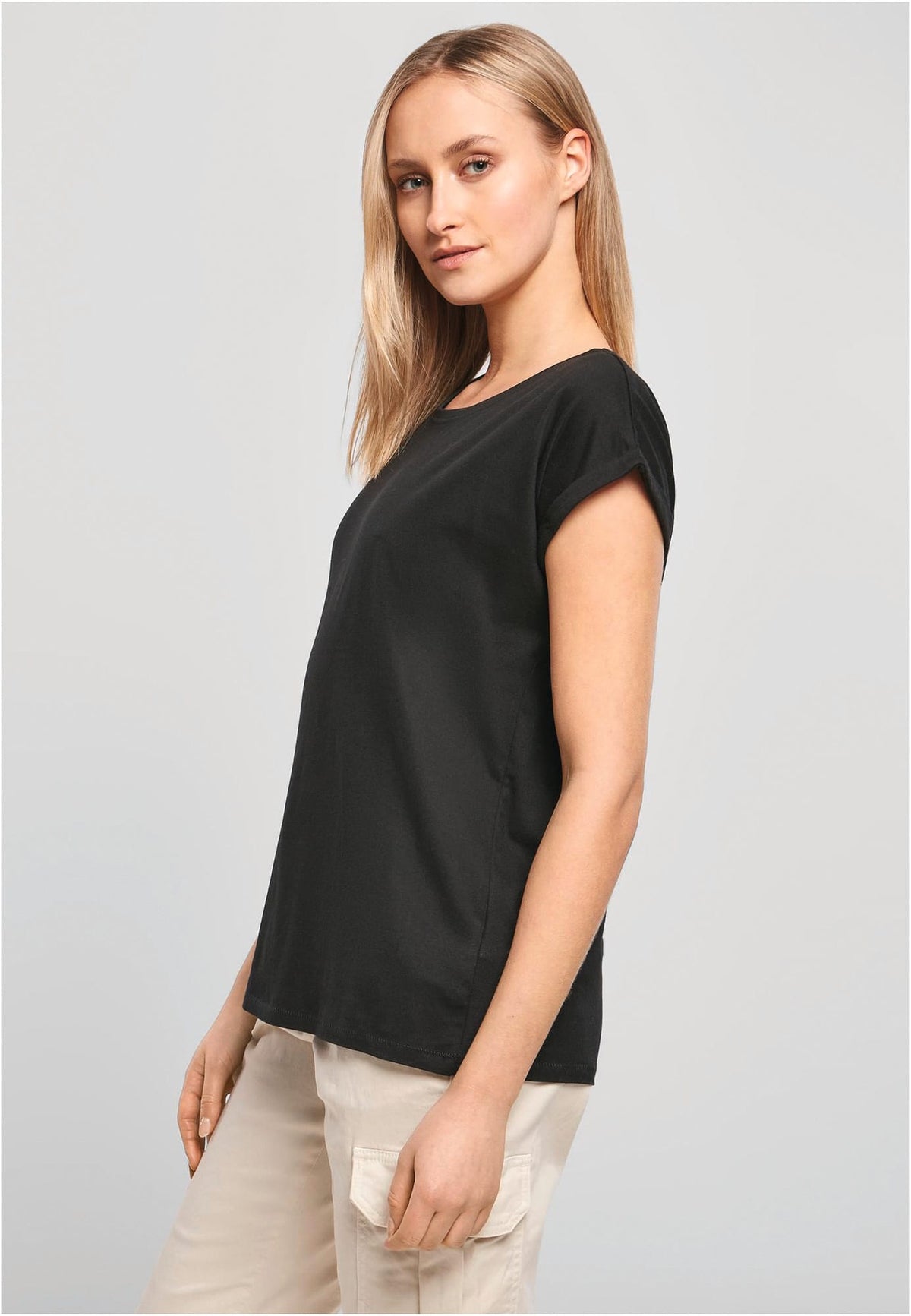 Build your brand BY021 Dames t-shirt met mouwen met omslag