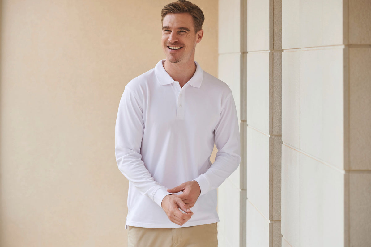 Henbury H478 unisex Coolplus® Long Sleeved Polo Shirt