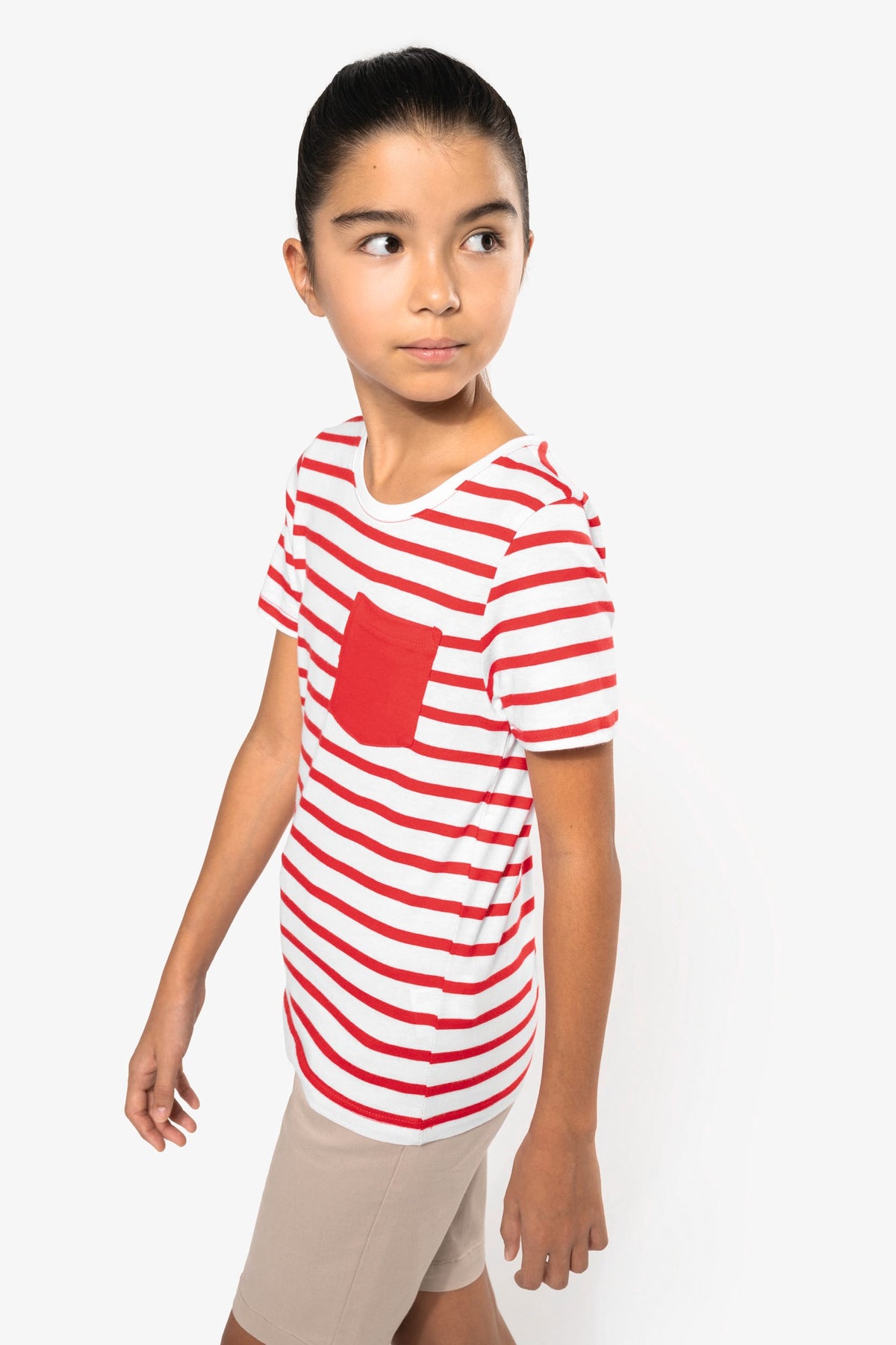 Kariban K379 Gestreept T-shirt met borstzakje kids
