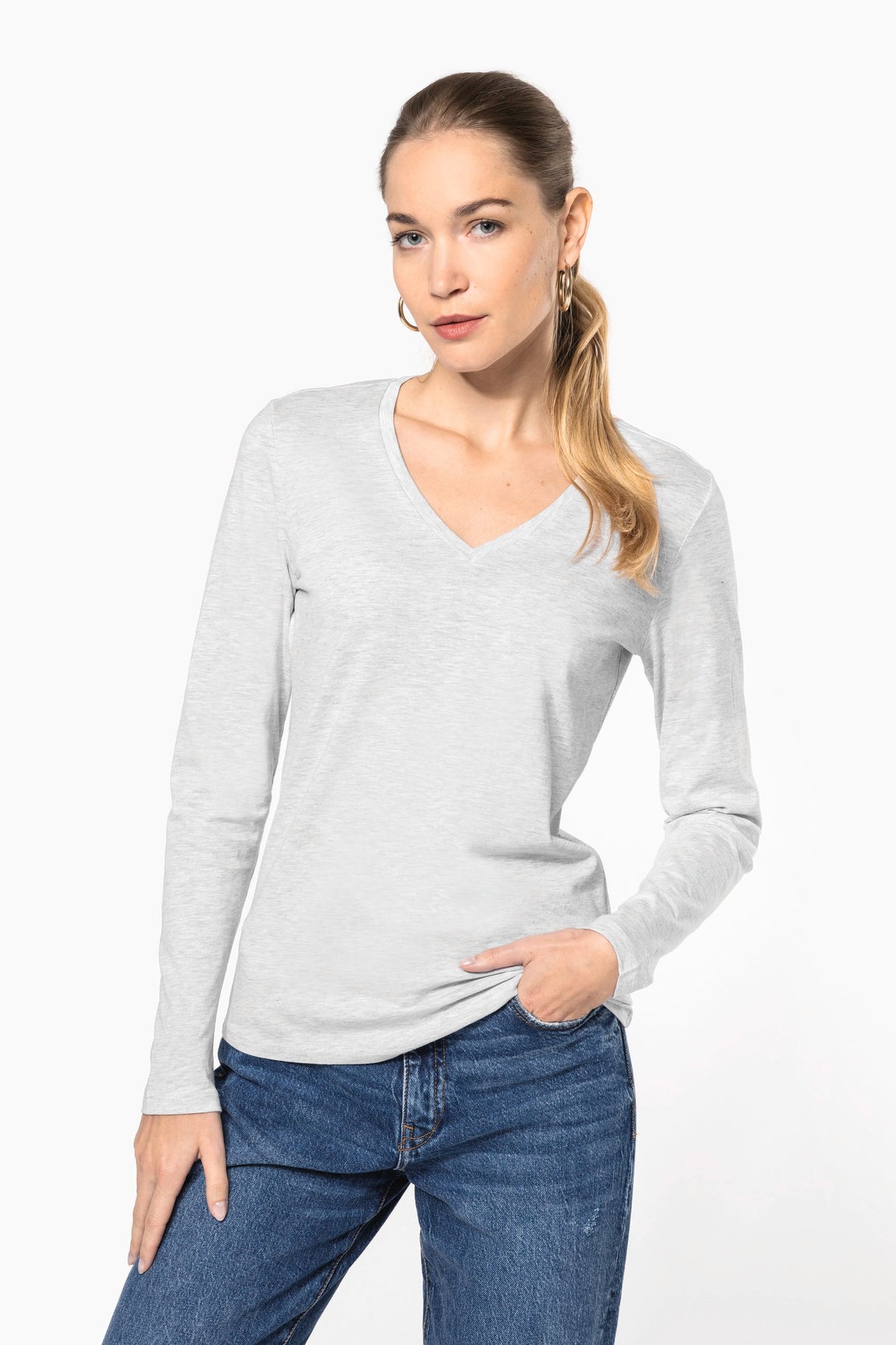 Kariban K382 Dames T-shirt V-hals lange mouwen