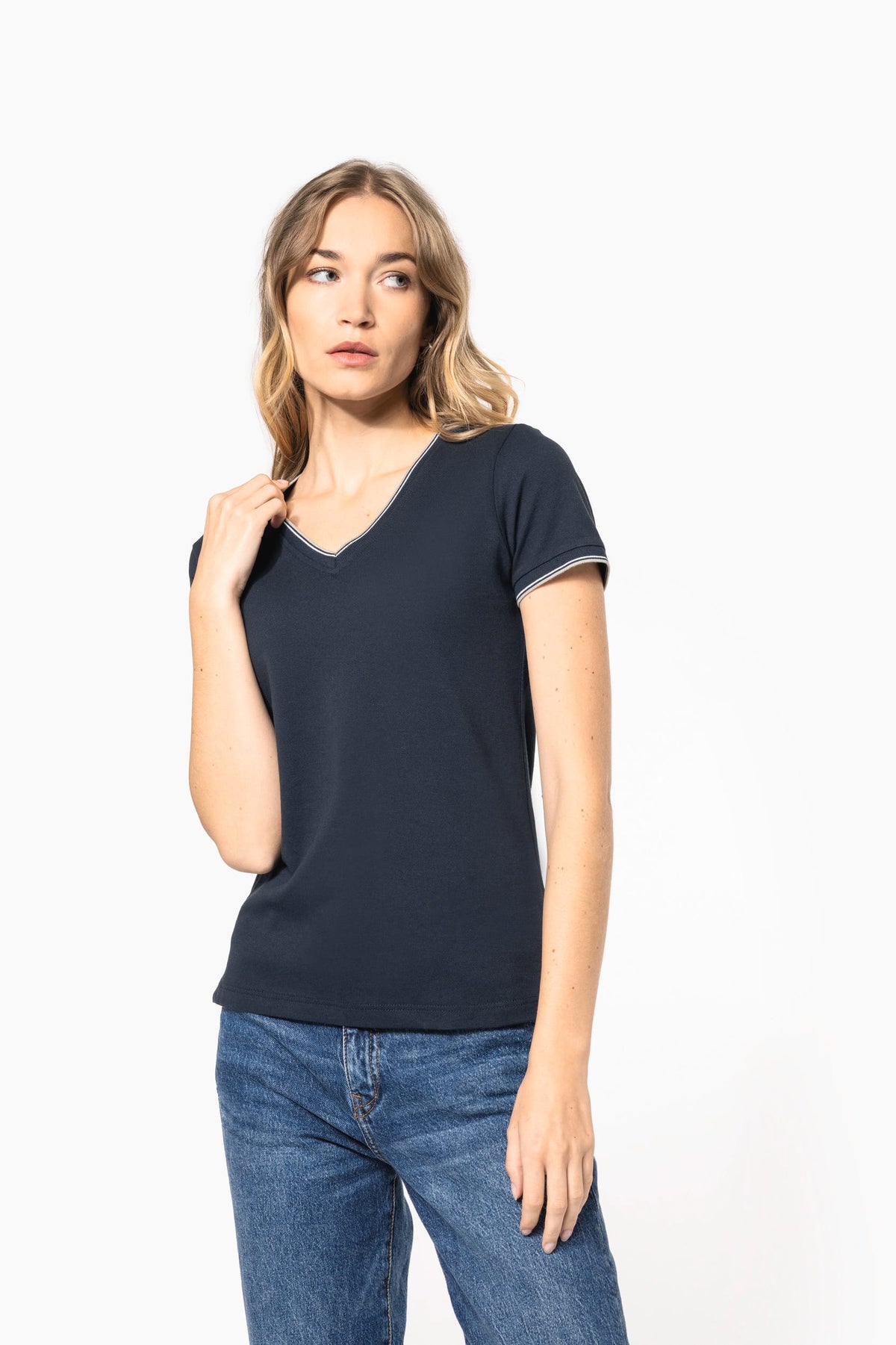 Kariban K394 Dames-T-shirt piqué V-hals
