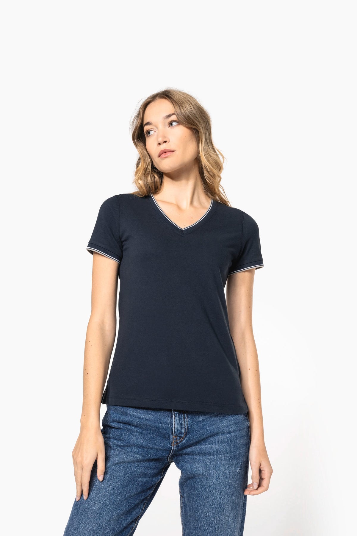 Kariban K394 Dames-T-shirt piqué V-hals