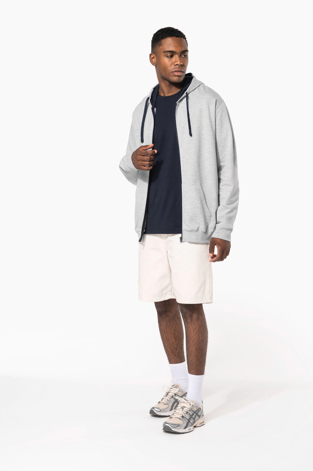 Kariban K466 Herensweater met rits en capuchon in contrasterende kleur