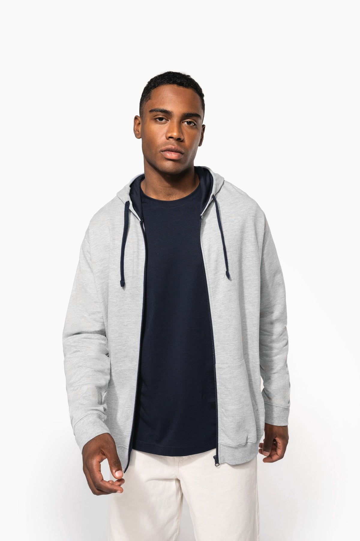Kariban K466 Herensweater met rits en capuchon in contrasterende kleur