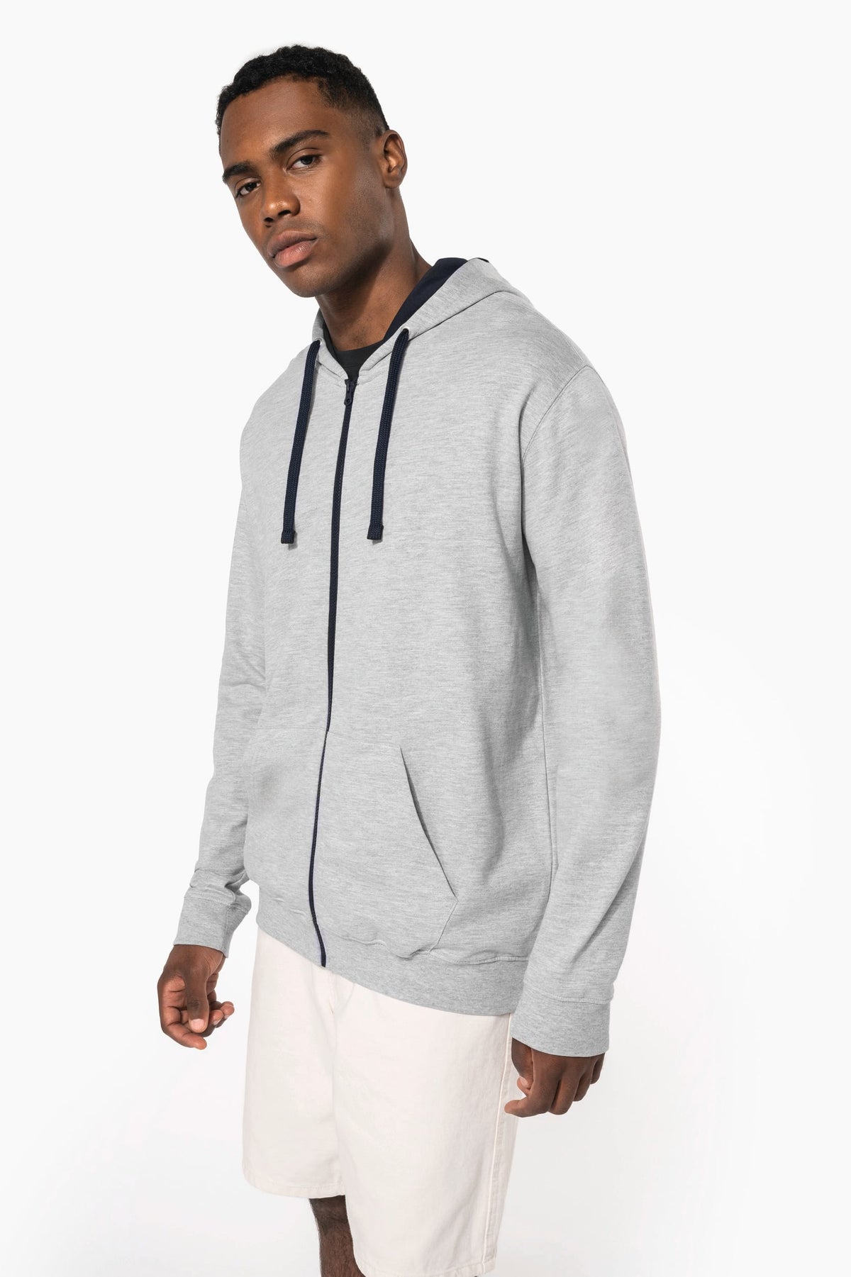 Kariban K466 Herensweater met rits en capuchon in contrasterende kleur