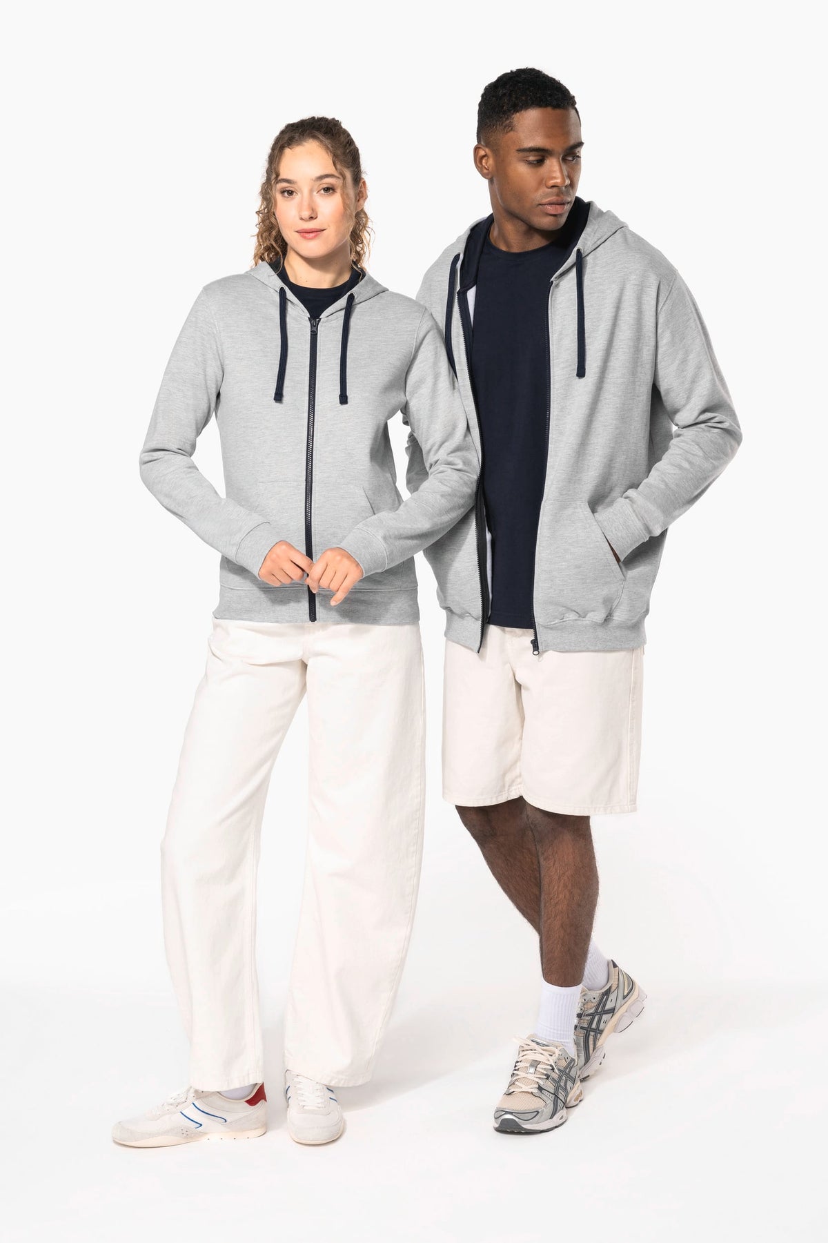 Kariban K466 Herensweater met rits en capuchon in contrasterende kleur