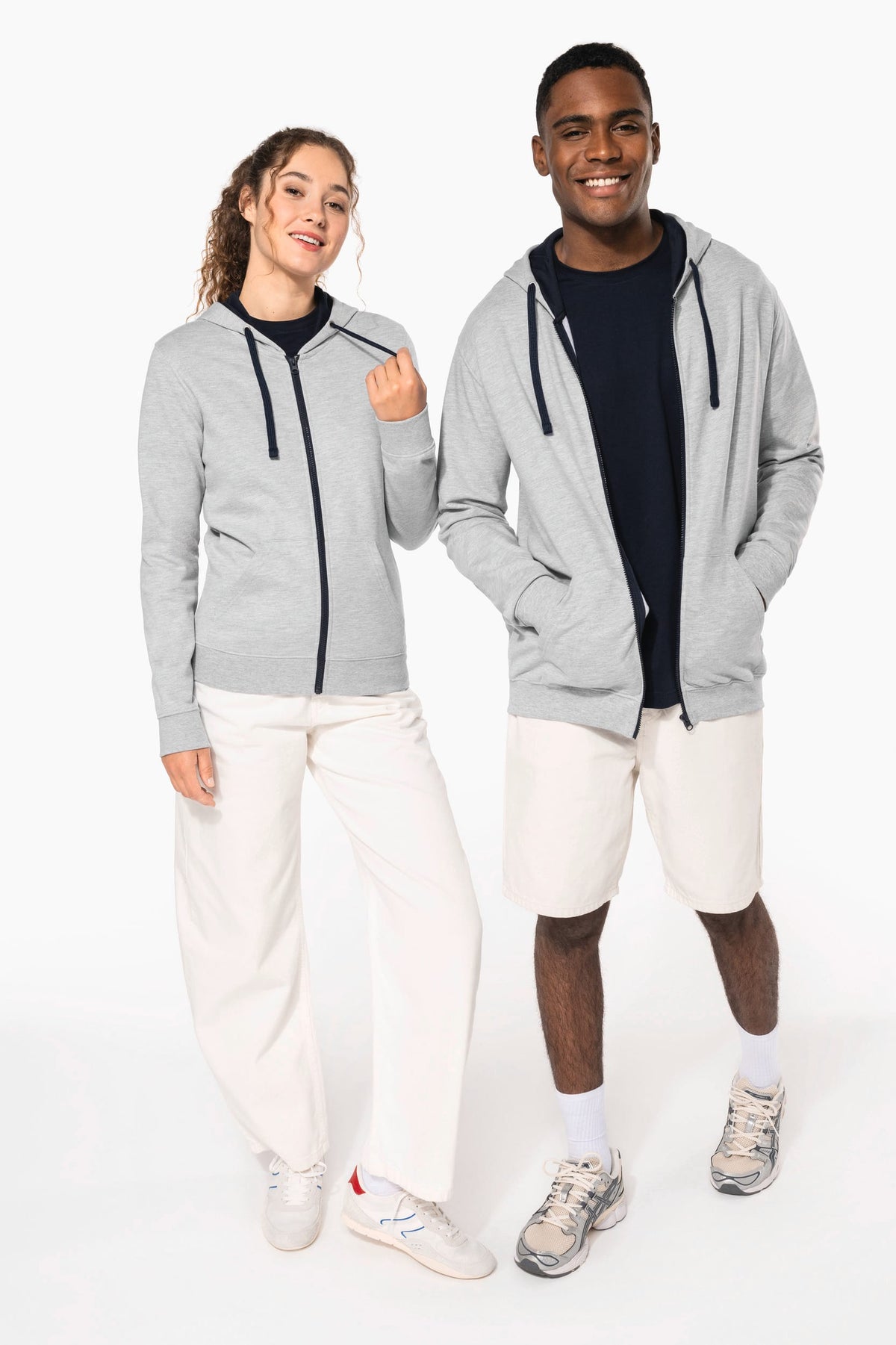 Kariban K466 Herensweater met rits en capuchon in contrasterende kleur