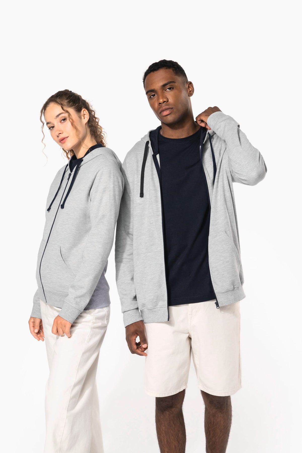 Kariban K466 Herensweater met rits en capuchon in contrasterende kleur