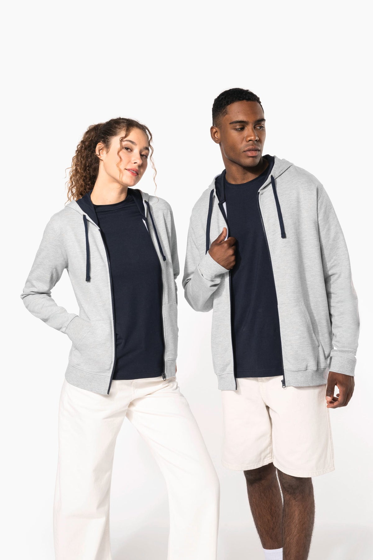 Kariban K466 Herensweater met rits en capuchon in contrasterende kleur