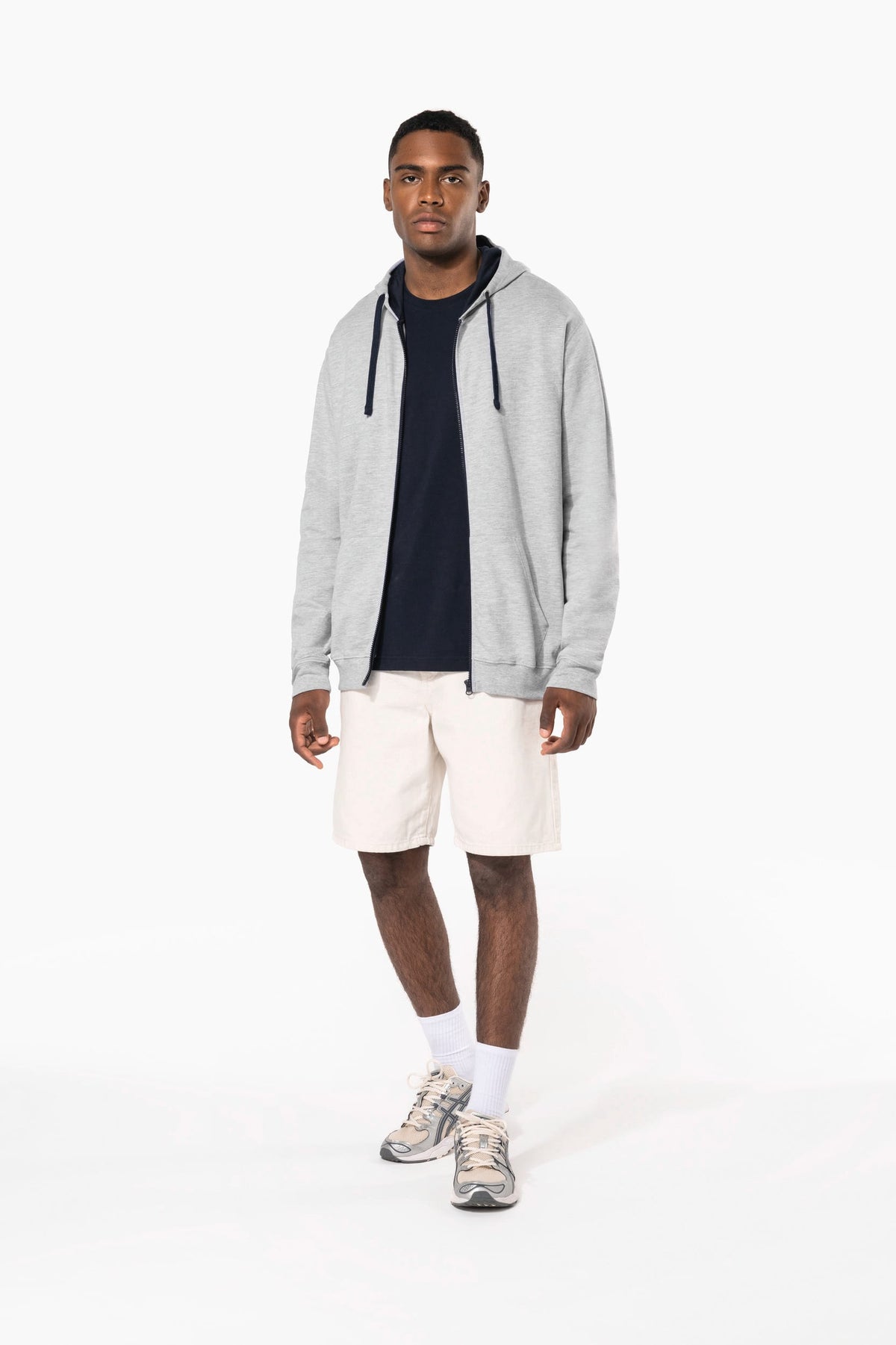 Kariban K466 Herensweater met rits en capuchon in contrasterende kleur
