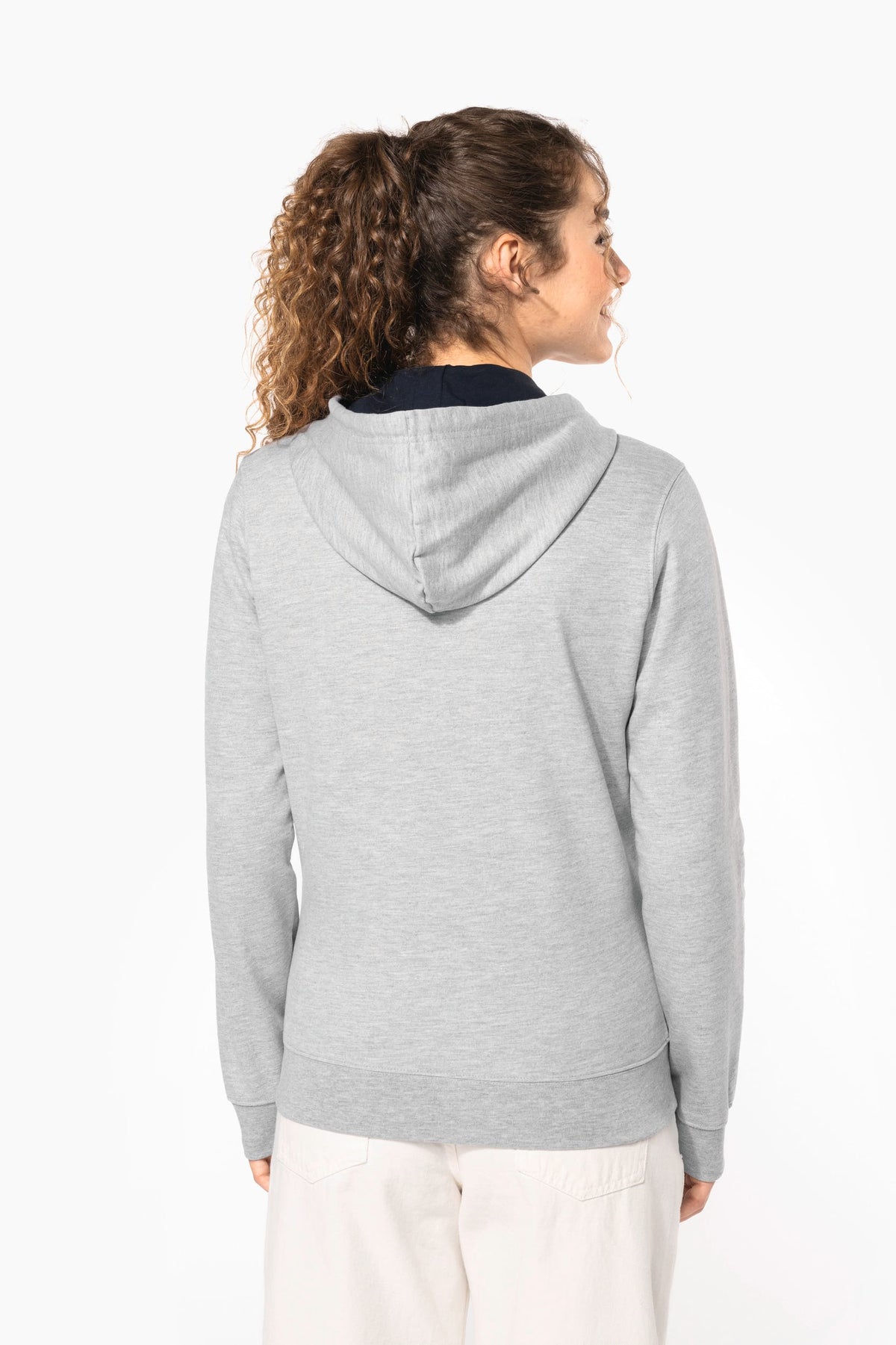 Kariban K467 Damessweater met rits en capuchon in contrasterende kleur