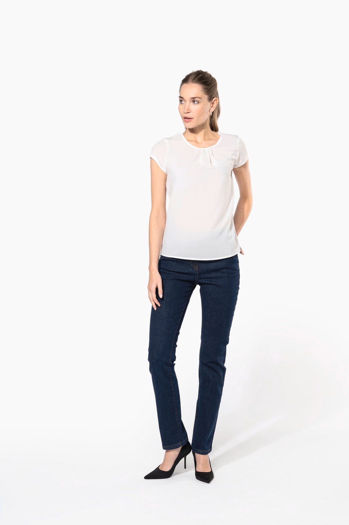 Kariban K5002 Damesblouse in crêpe met korte mouwen
