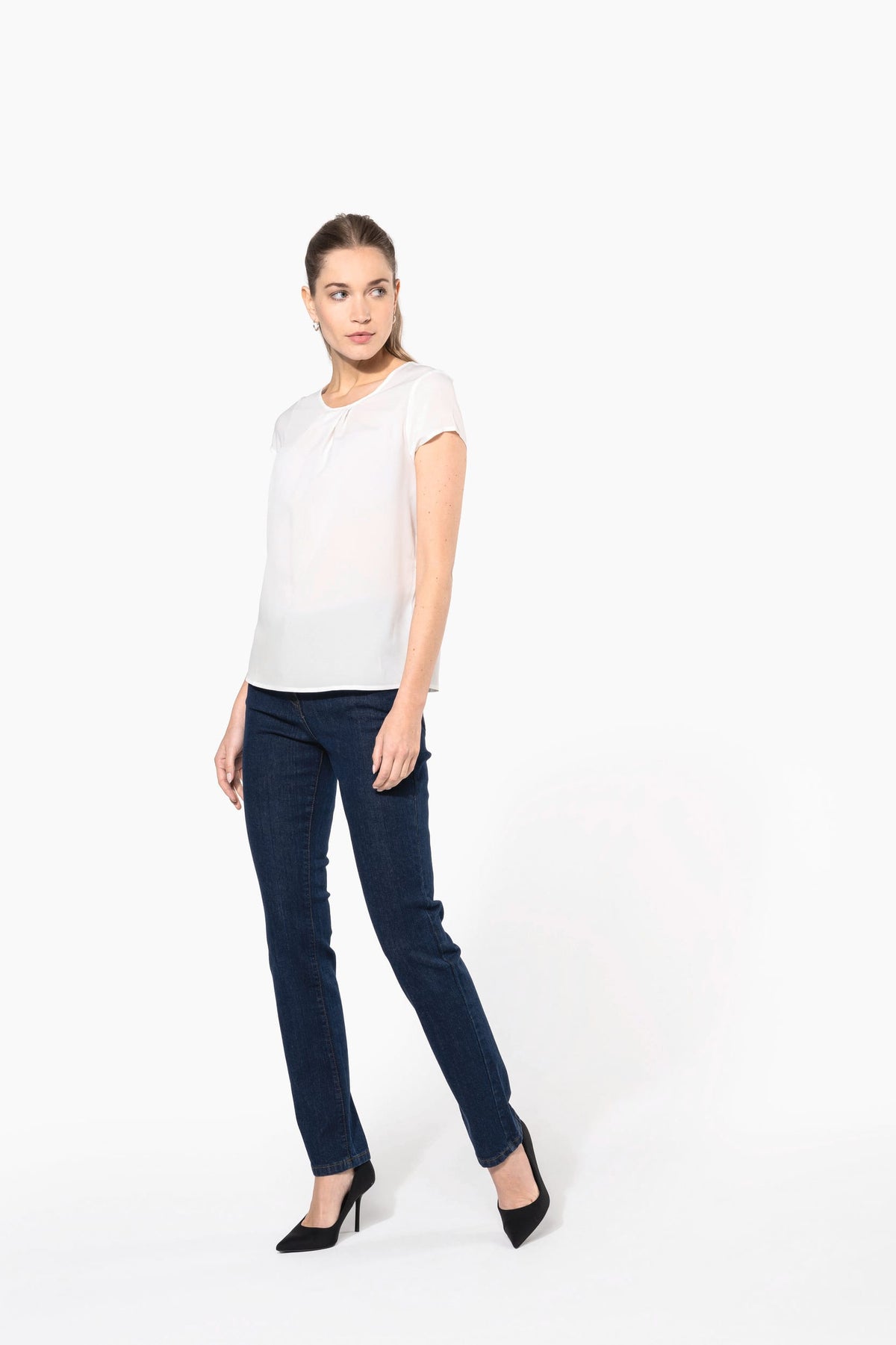 Kariban K5002 Damesblouse in crêpe met korte mouwen