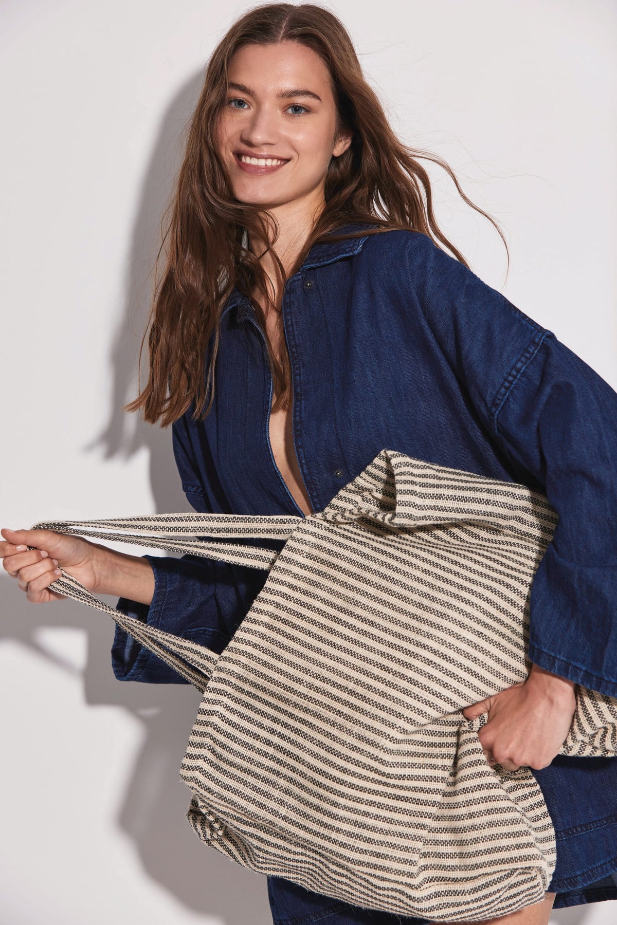 Kimood KI0236 Gestreepte shopper van juco