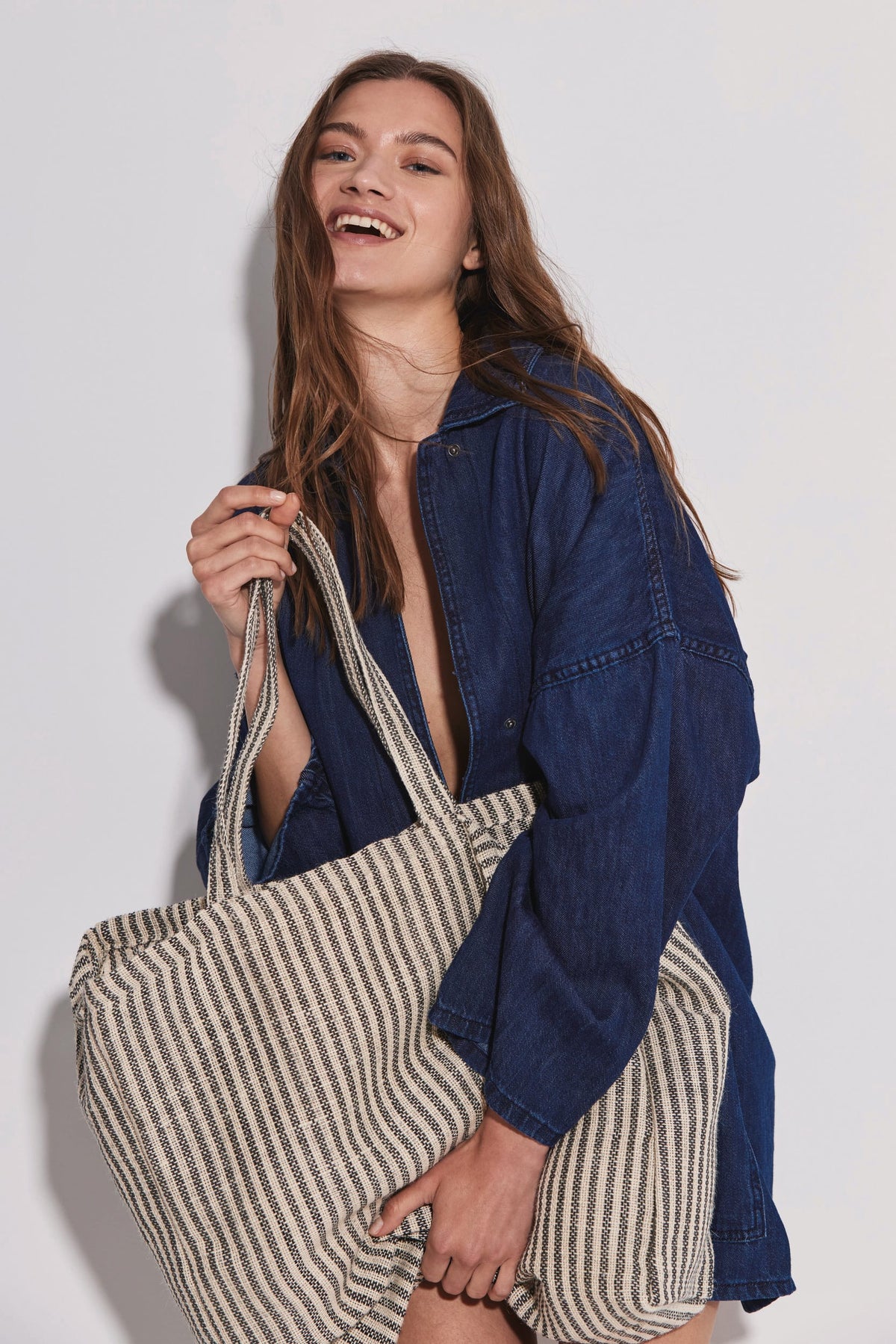 Kimood KI0236 Gestreepte shopper van juco