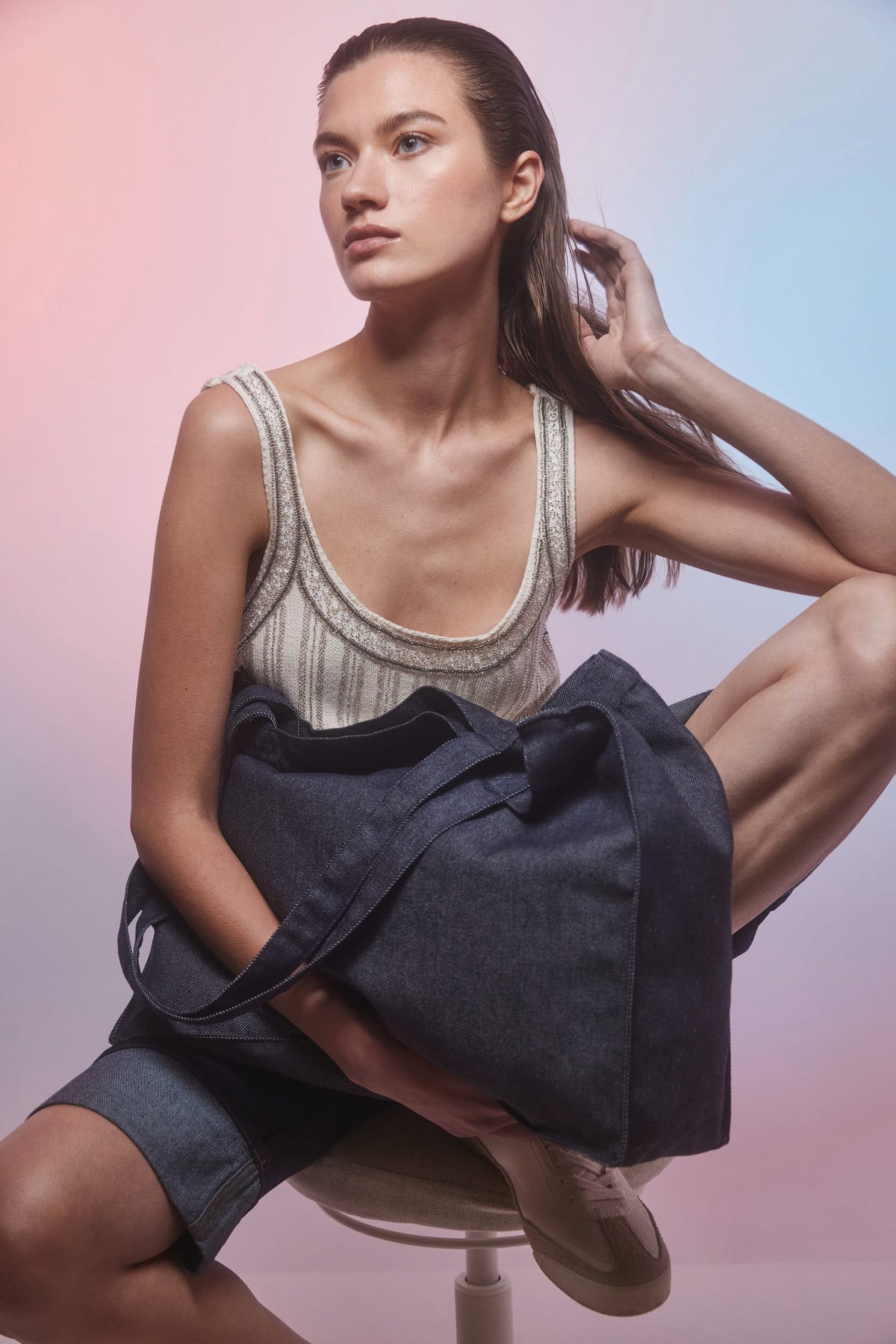 Kimood KI5229 Grote shopper van denim