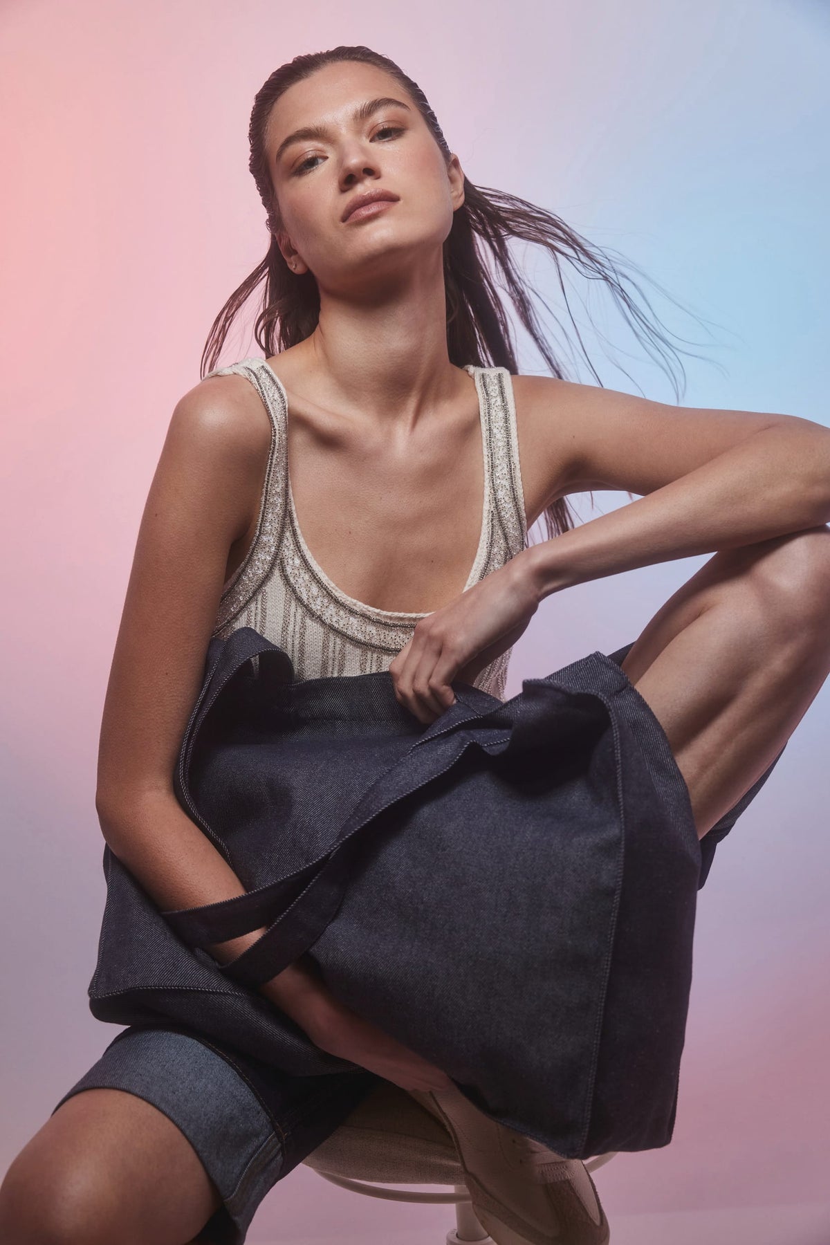Kimood KI5229 Grote shopper van denim