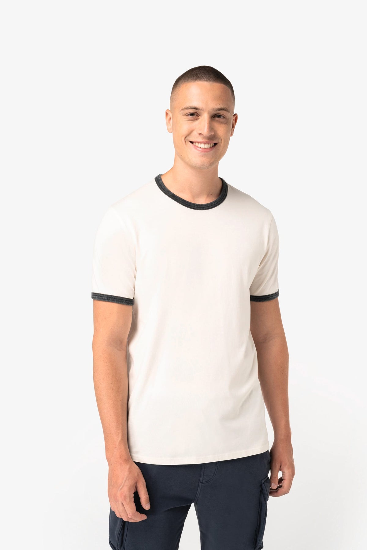 Native Spirit NS360 Ecologisch ringer heren T-shirt met contrasterende boorden en verwassen look
