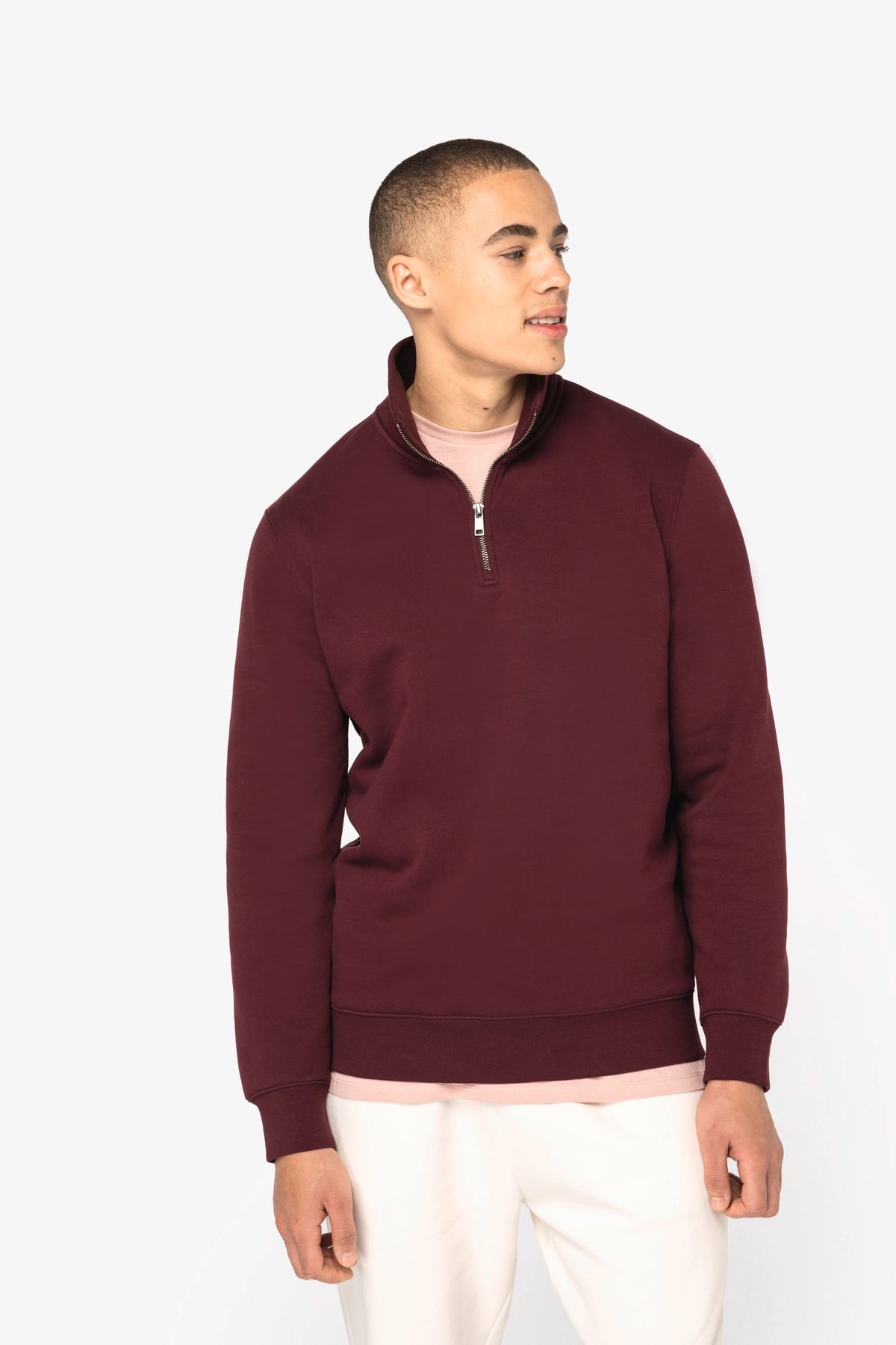 Native Spirit NS428 Ecologische herensweater met opstaande ritskraag