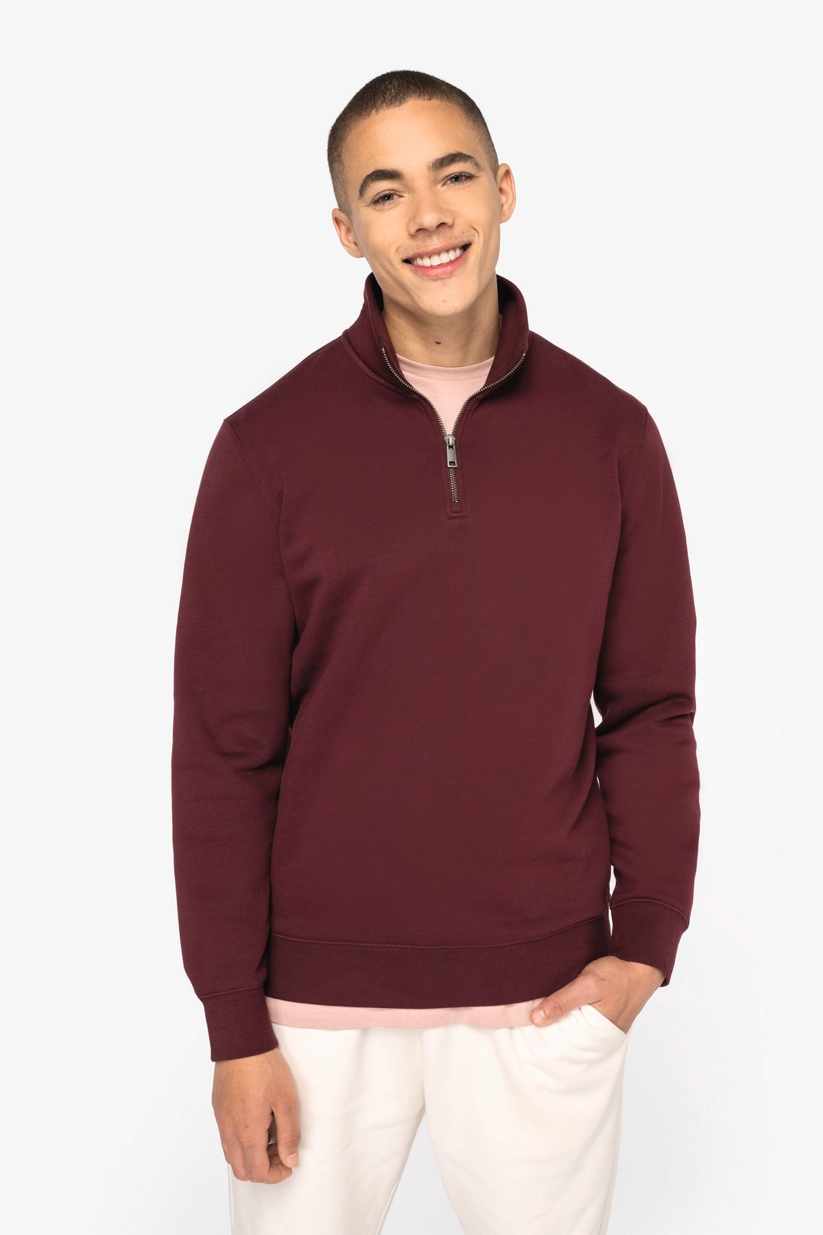 Native Spirit NS428 Ecologische herensweater met opstaande ritskraag