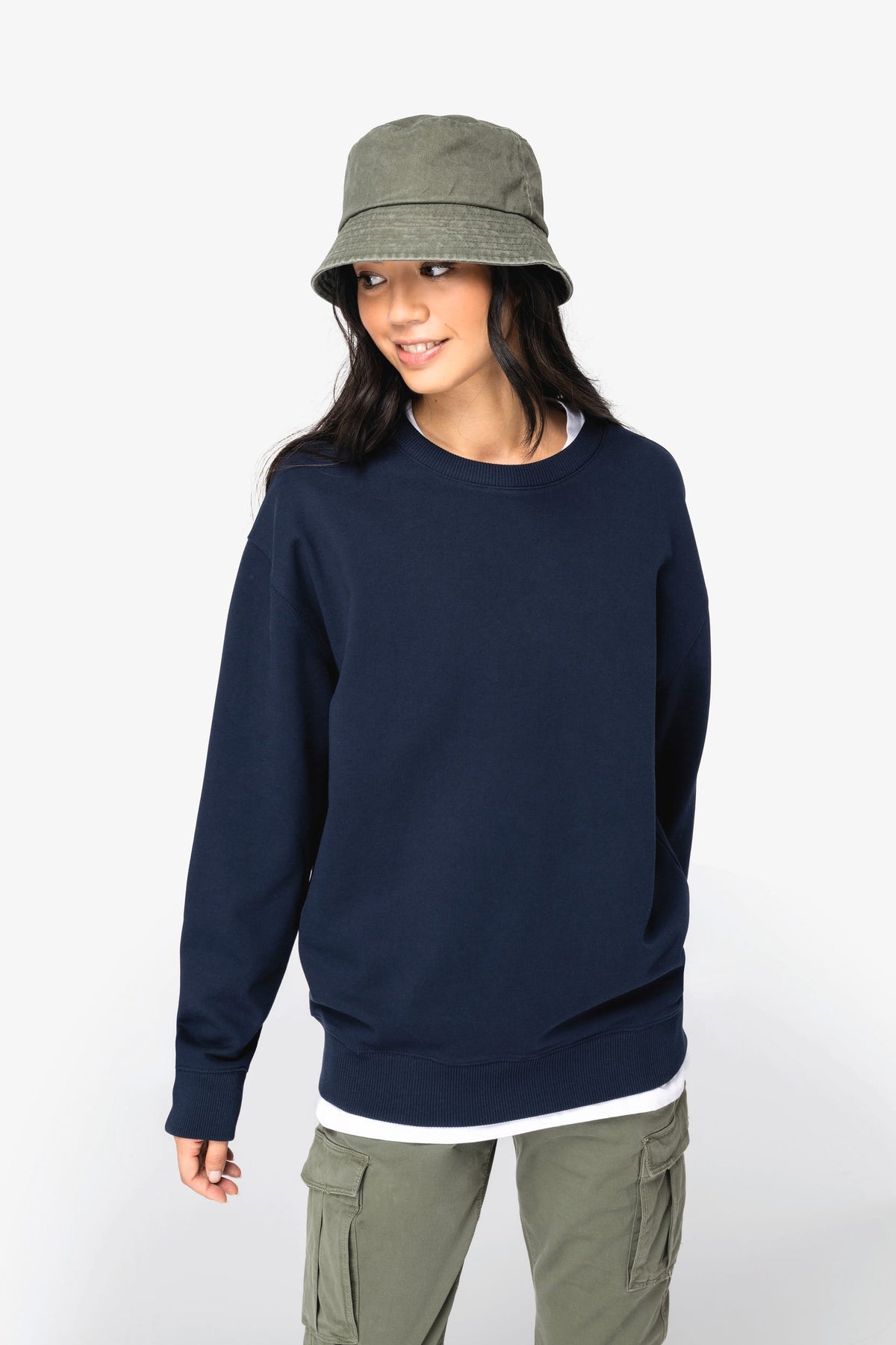 Native Spirit NS430 Ecologische unisex sweater met ronde hals en verlaagde schouders French Terry
