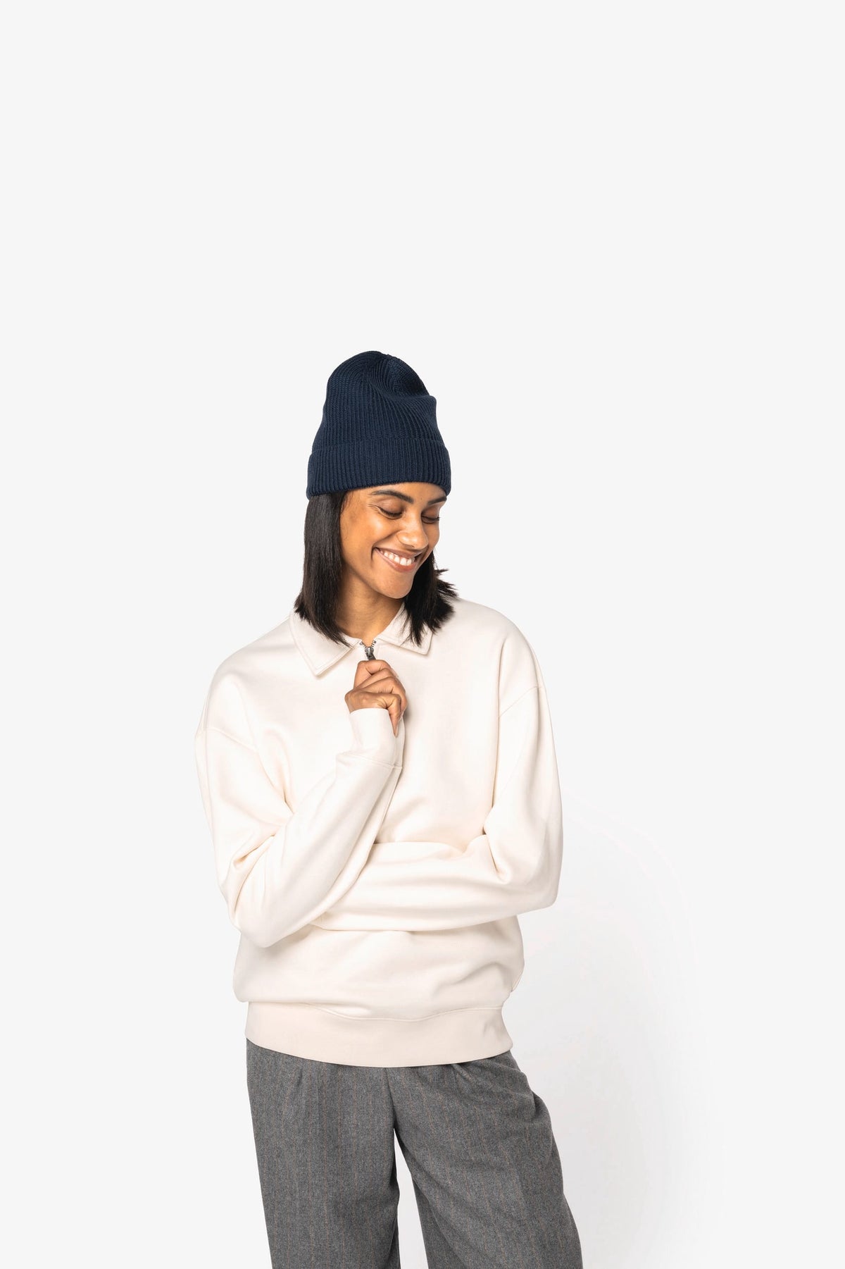 Native Spirit NS432 Ecologische unisex sweater met kwartrits, polokraag en afhangende schouders