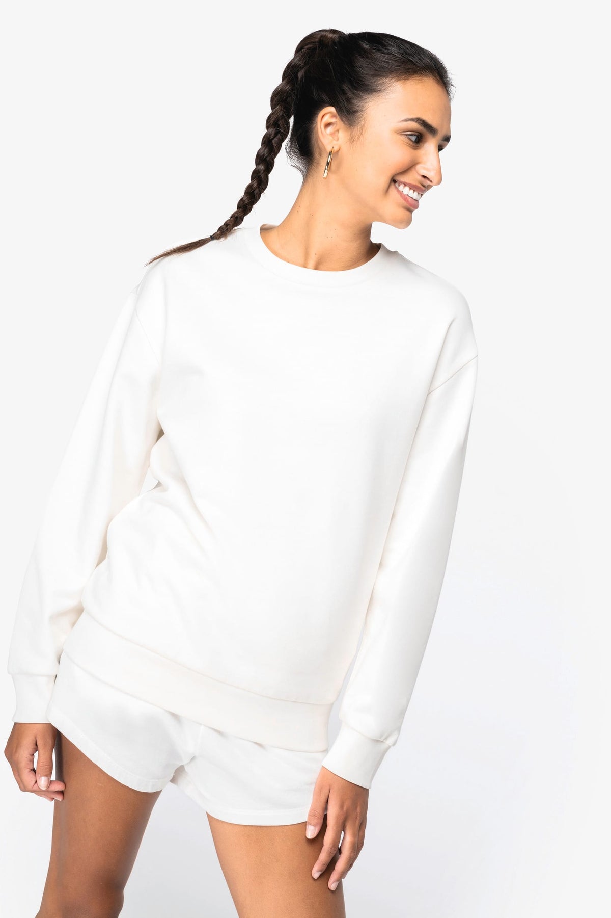 Native Spirit NS435 Ecologische unisex sweater met ronde hals en verlaagde schouders in geborsteld fleece