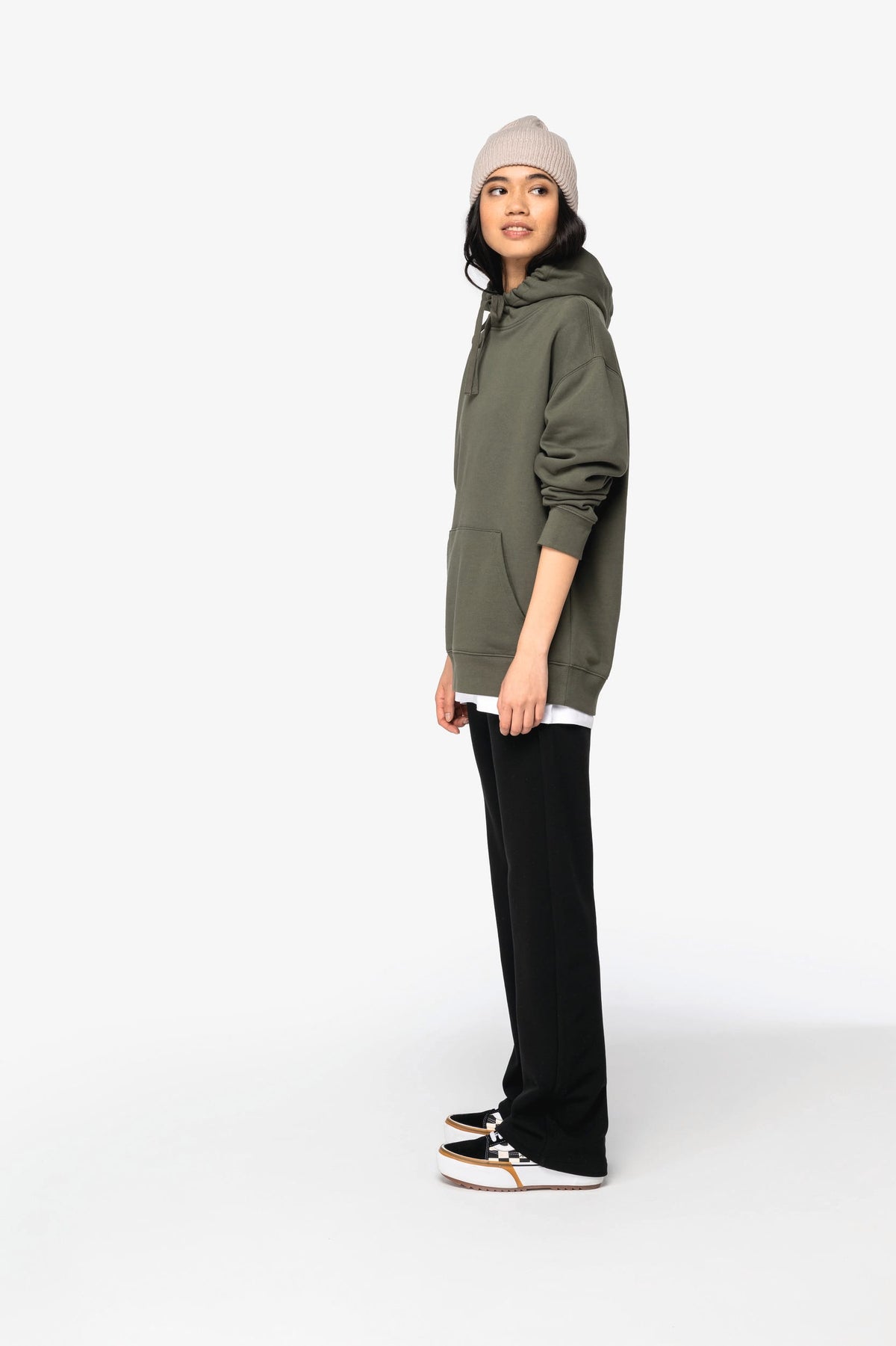 Native Spirit NS436 Ecologische unisex sweater met capuchon en verlaagde schouders in geborsteld fleece