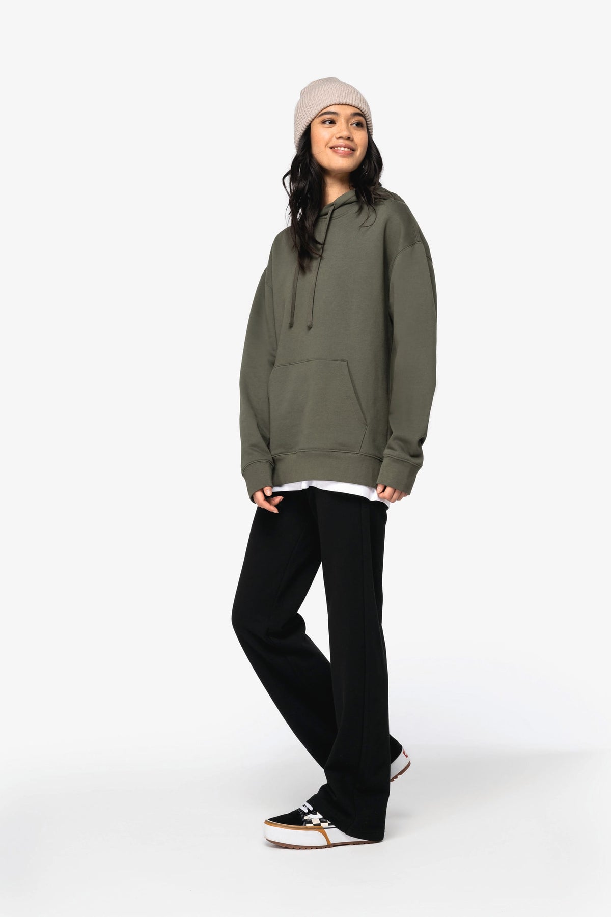 Native Spirit NS436 Ecologische unisex sweater met capuchon en verlaagde schouders in geborsteld fleece