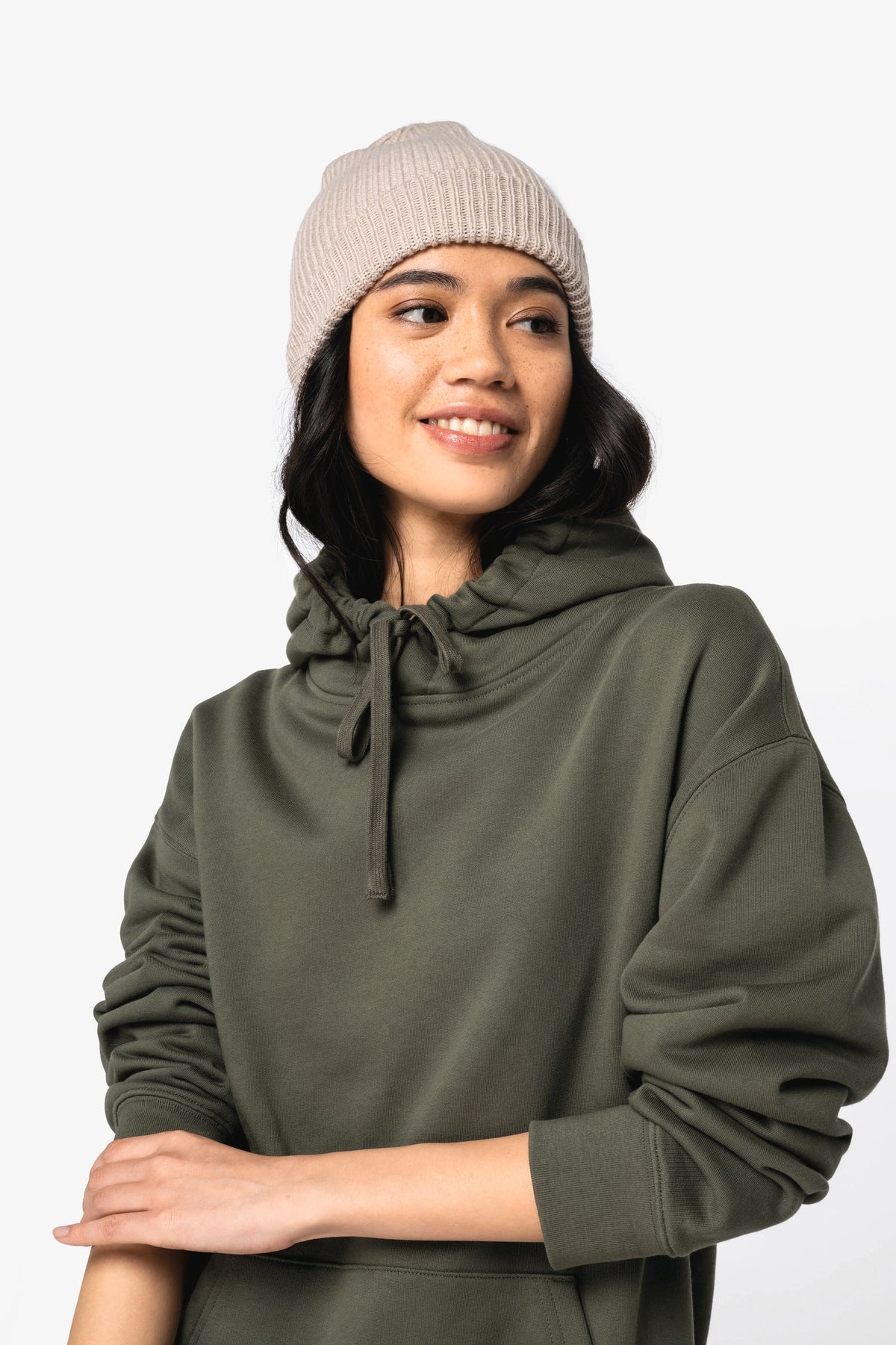 Native Spirit NS436 Ecologische unisex sweater met capuchon en verlaagde schouders in geborsteld fleece