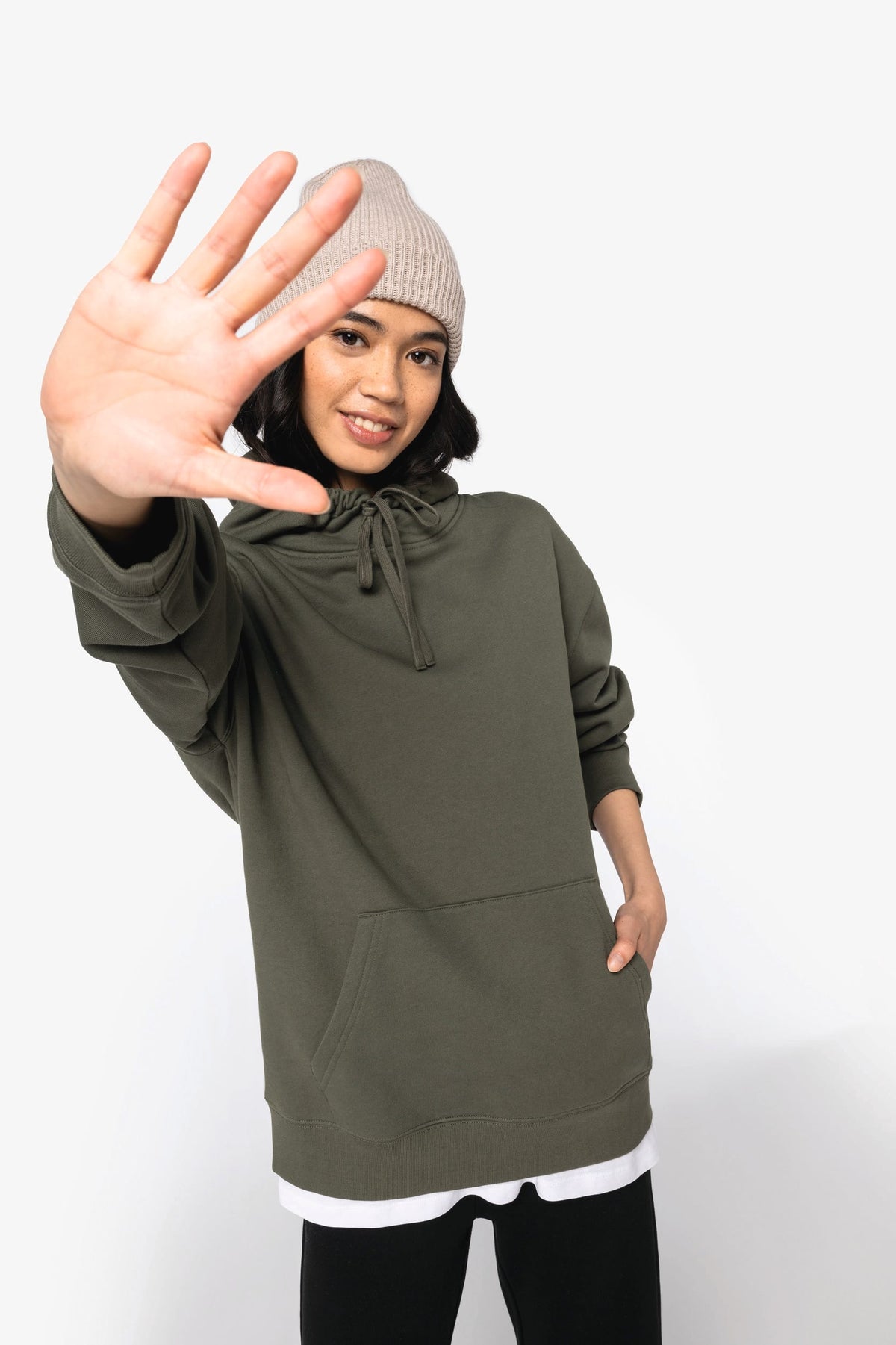 Native Spirit NS436 Ecologische unisex sweater met capuchon en verlaagde schouders in geborsteld fleece