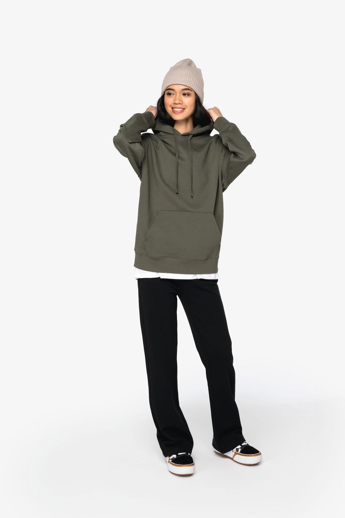Native Spirit NS436 Ecologische unisex sweater met capuchon en verlaagde schouders in geborsteld fleece