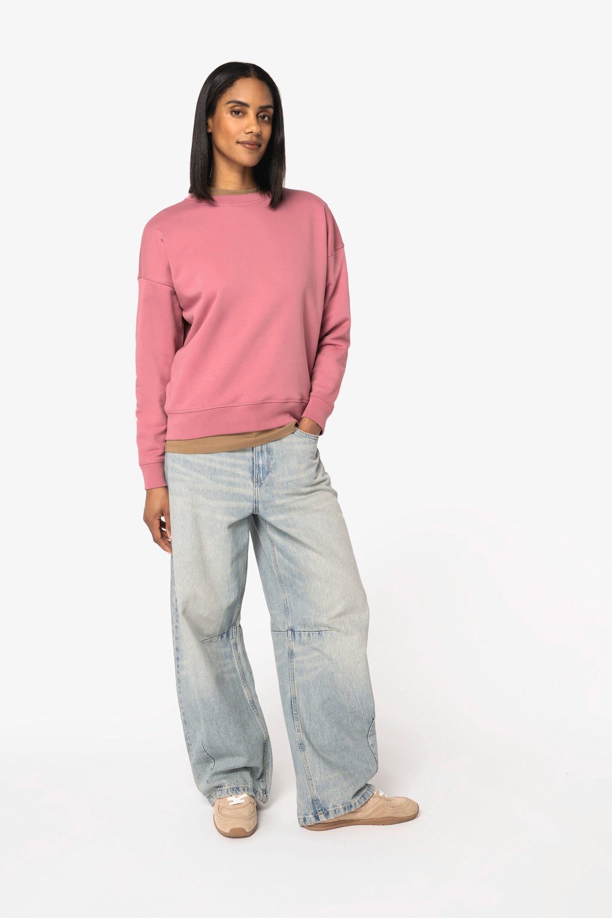 Native Spirit NS439 Ecologische dames sweater met ronde hals en verlaagde schouders