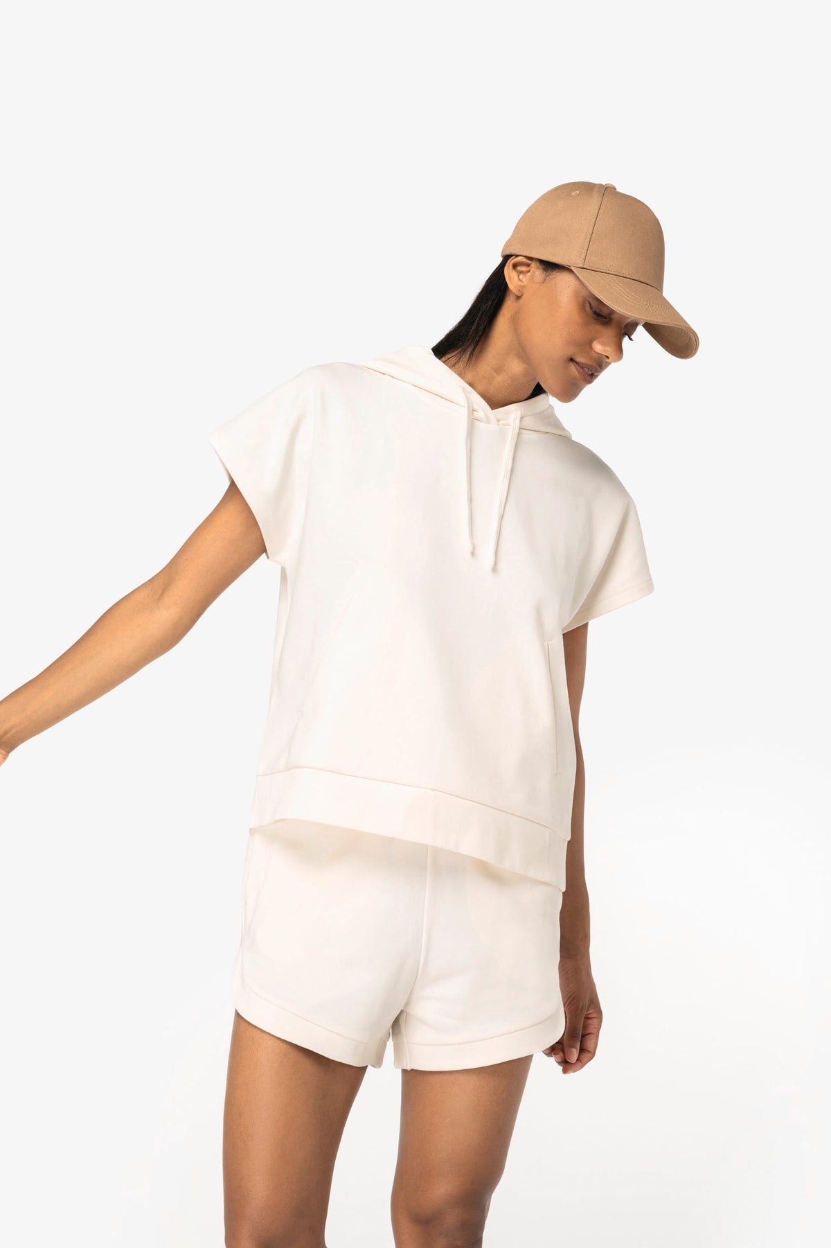 Native Spirit NS446 Ecologische ruime, mouwloze damessweater met capuchon in French Terry