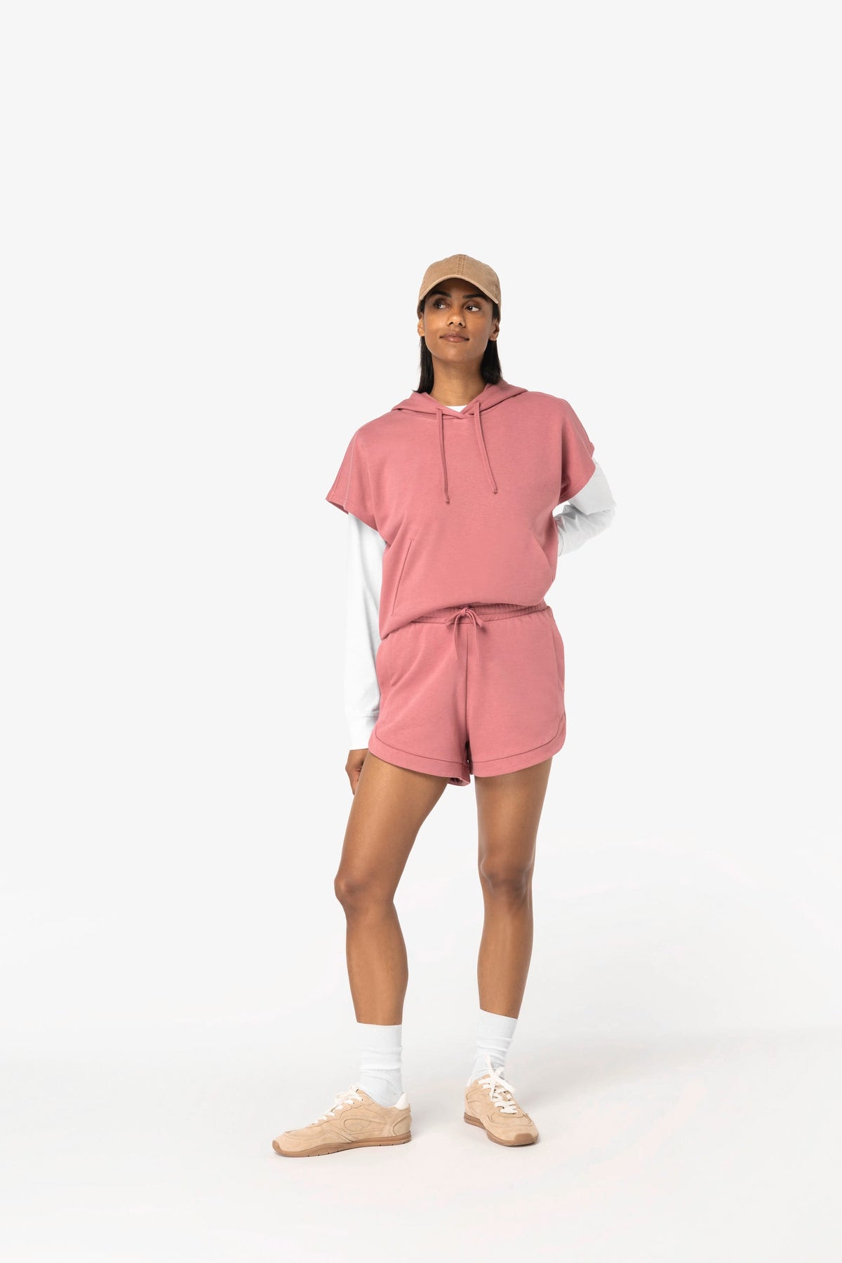 Native Spirit NS446 Ecologische ruime, mouwloze damessweater met capuchon in French Terry