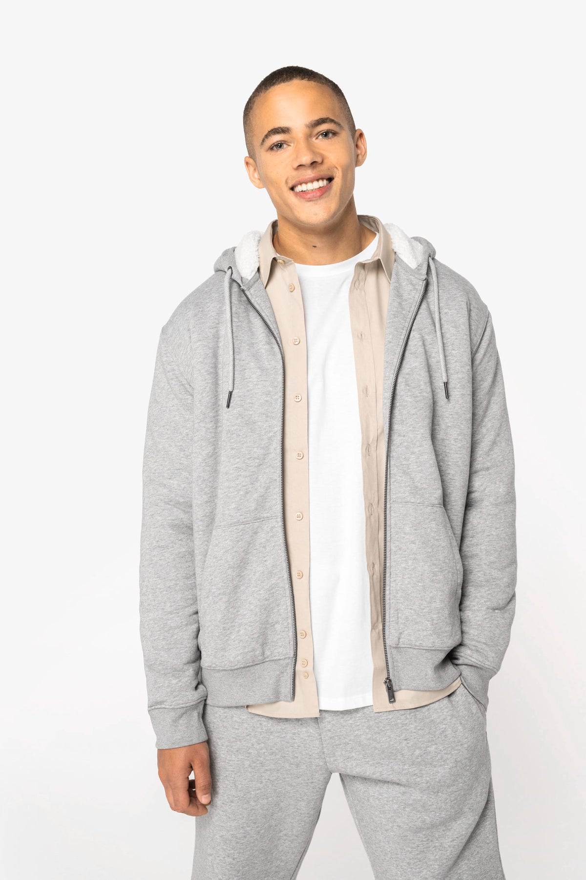 Native Spirit NS460 Ecologische unisex sweater met rits en sherpavoering