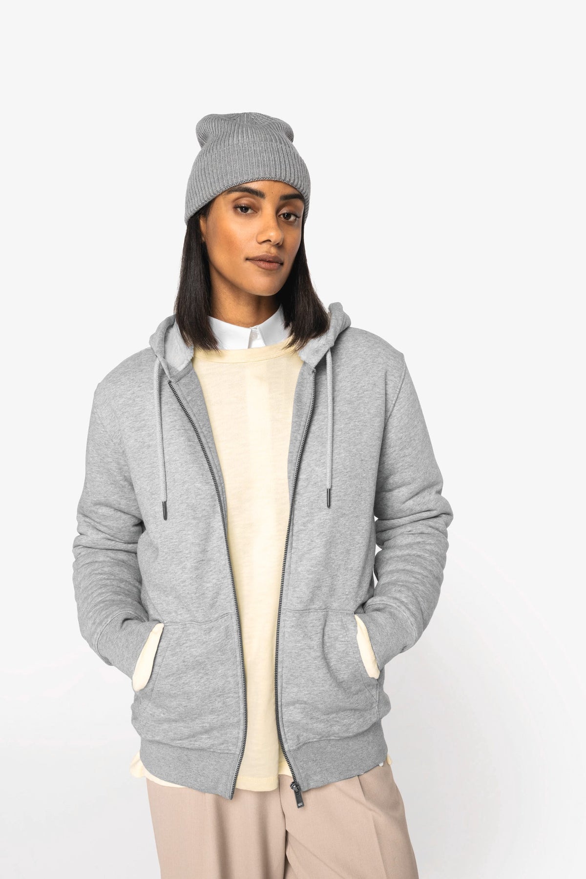 Native Spirit NS460 Ecologische unisex sweater met rits en sherpavoering