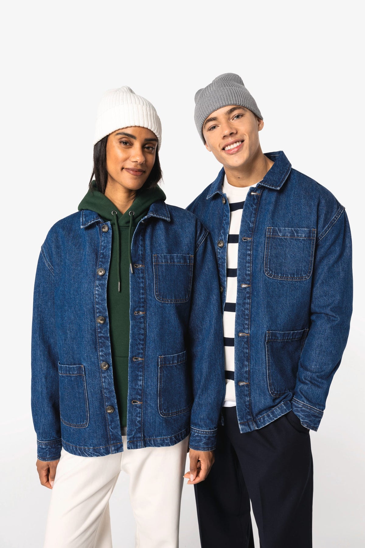 Native Spirit NS614 Ecologische unisex jeansjas met afhangende schouders