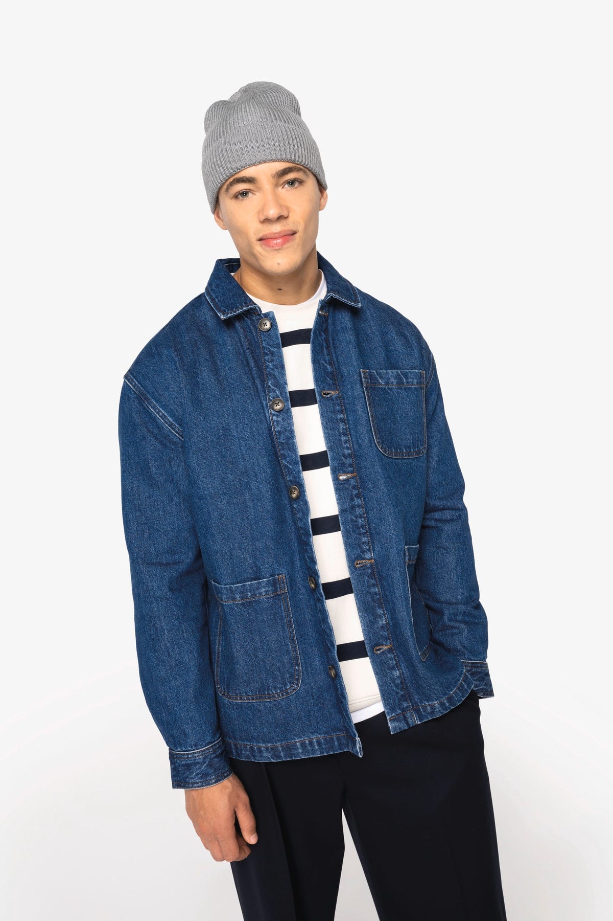 Native Spirit NS614 Ecologische unisex jeansjas met afhangende schouders