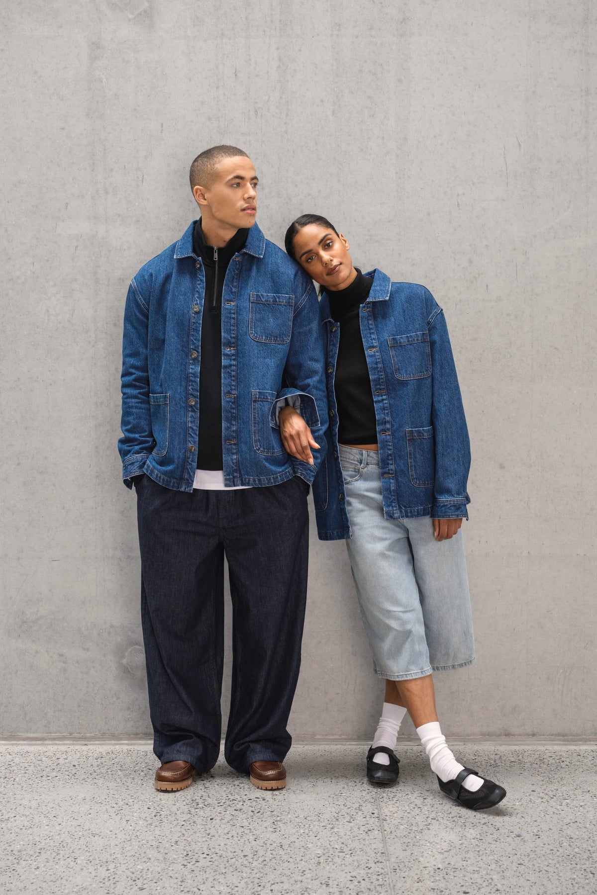 Native Spirit NS614 Ecologische unisex jeansjas met afhangende schouders