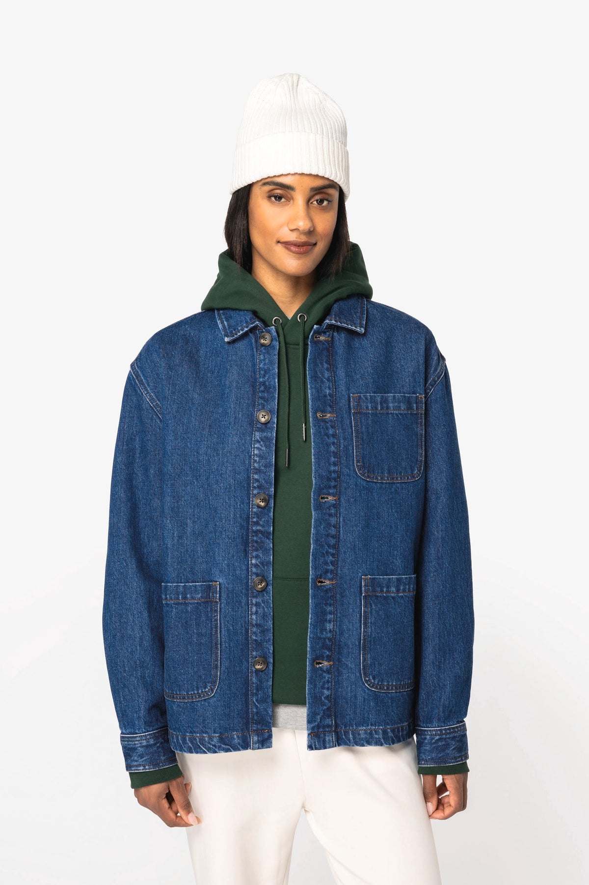 Native Spirit NS614 Ecologische unisex jeansjas met afhangende schouders