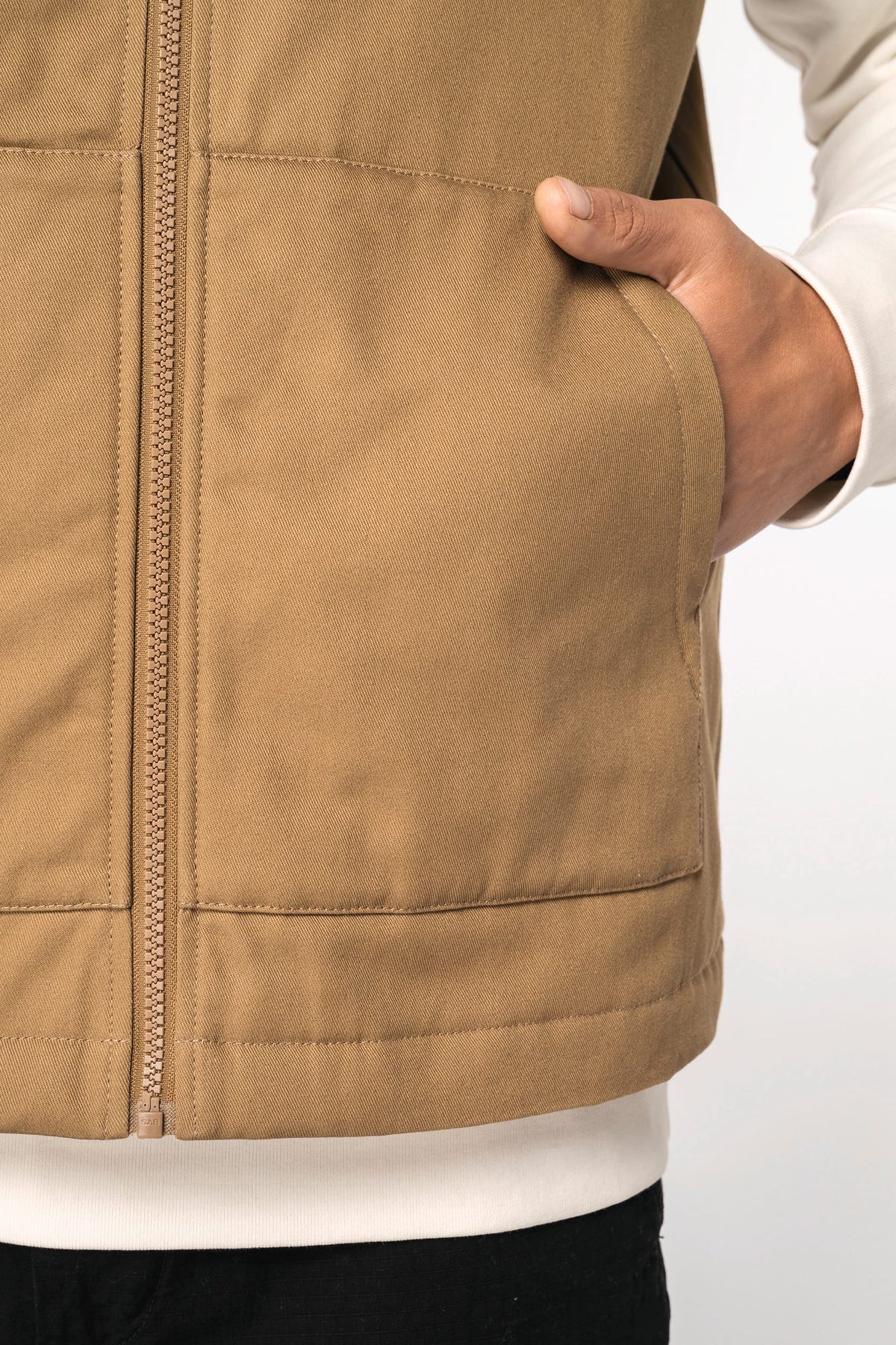 Native Spirit NS623 Ecologische gevoerde unisex bodywarmer van twill met teddykraag