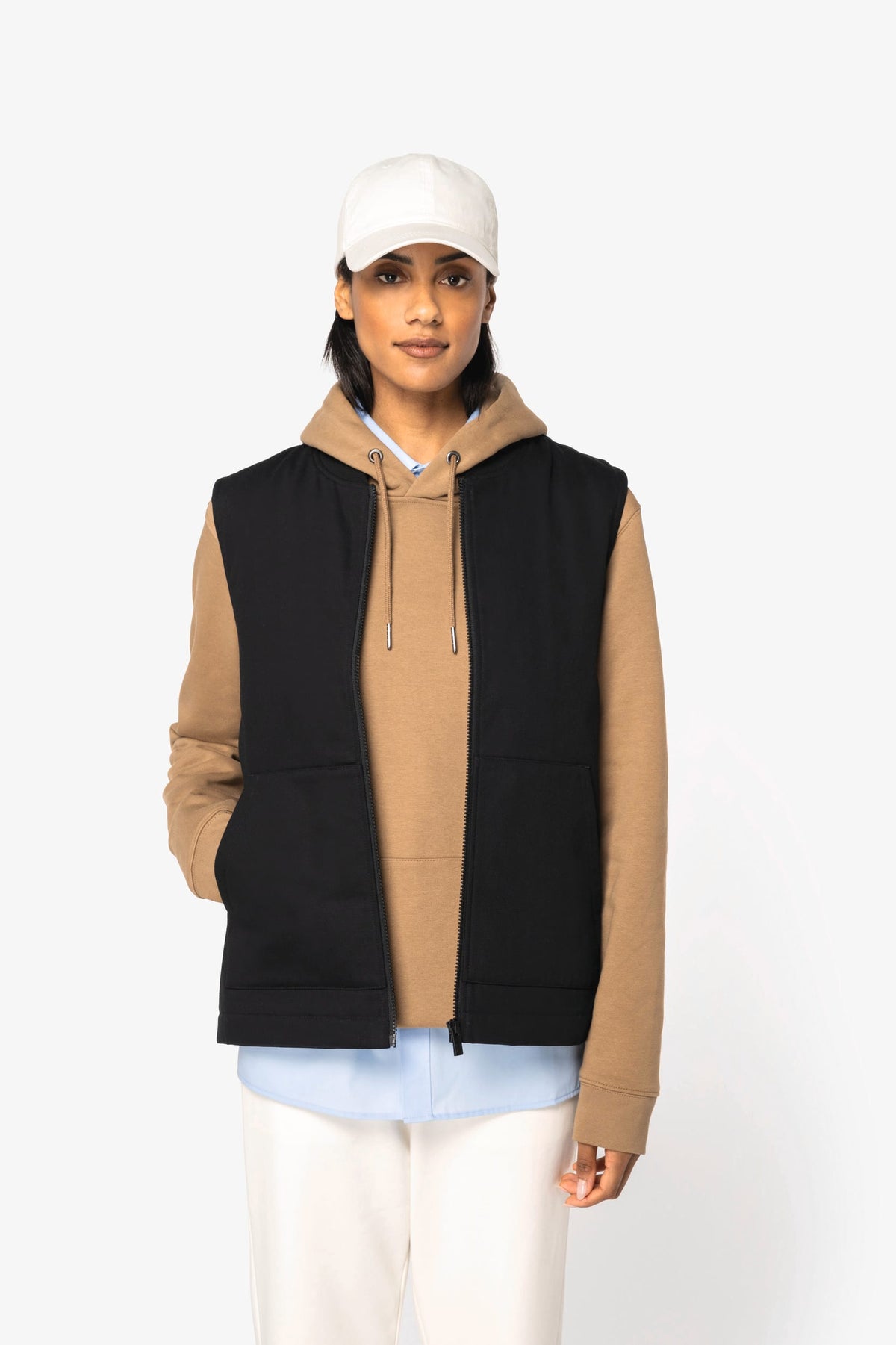 Native Spirit NS623 Ecologische gevoerde unisex bodywarmer van twill met teddykraag
