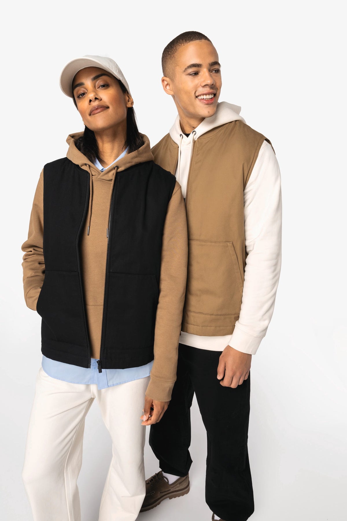 Native Spirit NS623 Ecologische gevoerde unisex bodywarmer van twill met teddykraag
