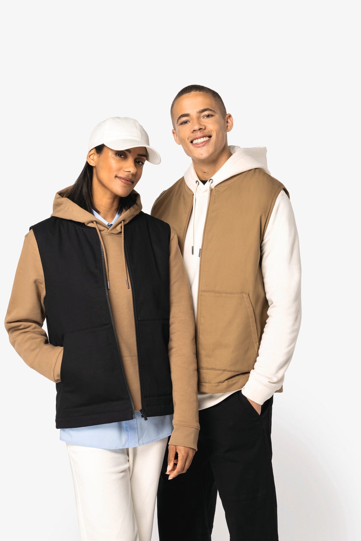 Native Spirit NS623 Ecologische gevoerde unisex bodywarmer van twill met teddykraag
