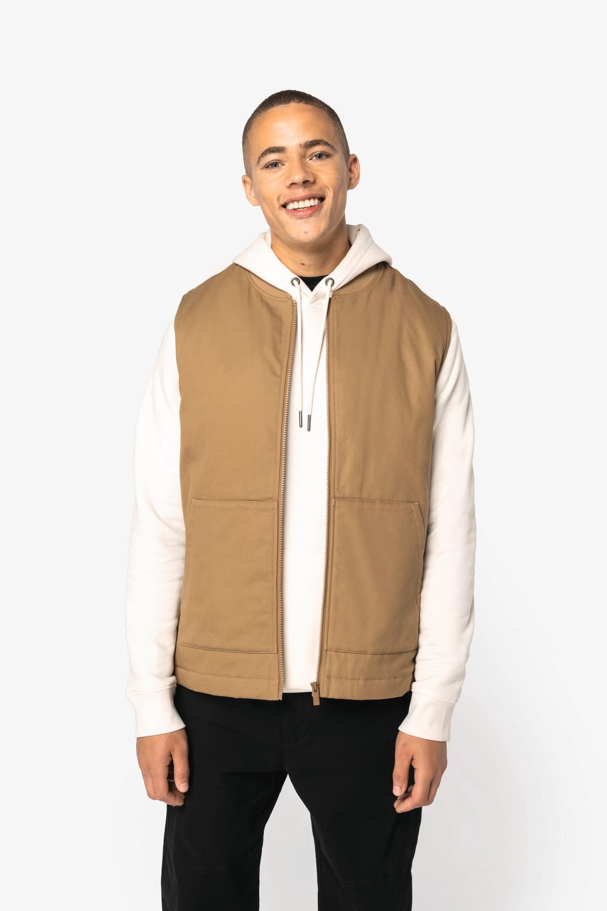 Native Spirit NS623 Ecologische gevoerde unisex bodywarmer van twill met teddykraag
