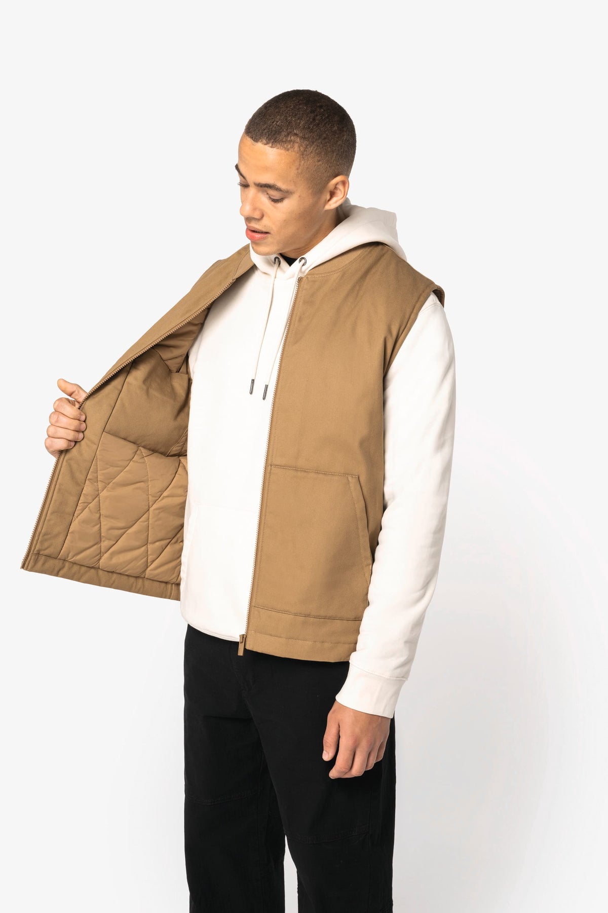 Native Spirit NS623 Ecologische gevoerde unisex bodywarmer van twill met teddykraag