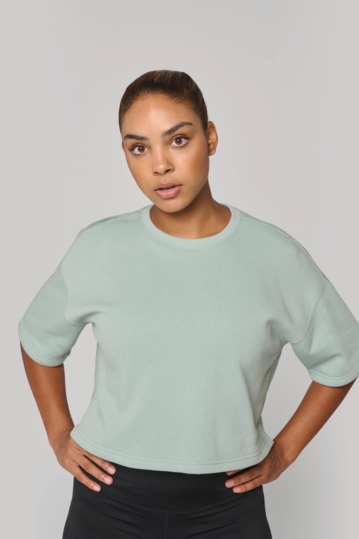 PROACT® PA394 Cropped damessweater met korte mouwen en ronde hals