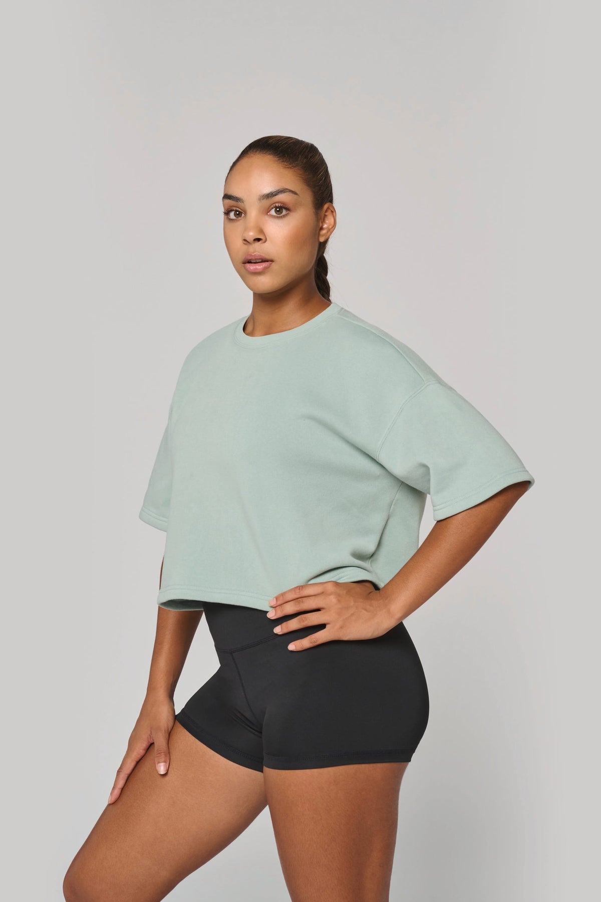PROACT® PA394 Cropped damessweater met korte mouwen en ronde hals