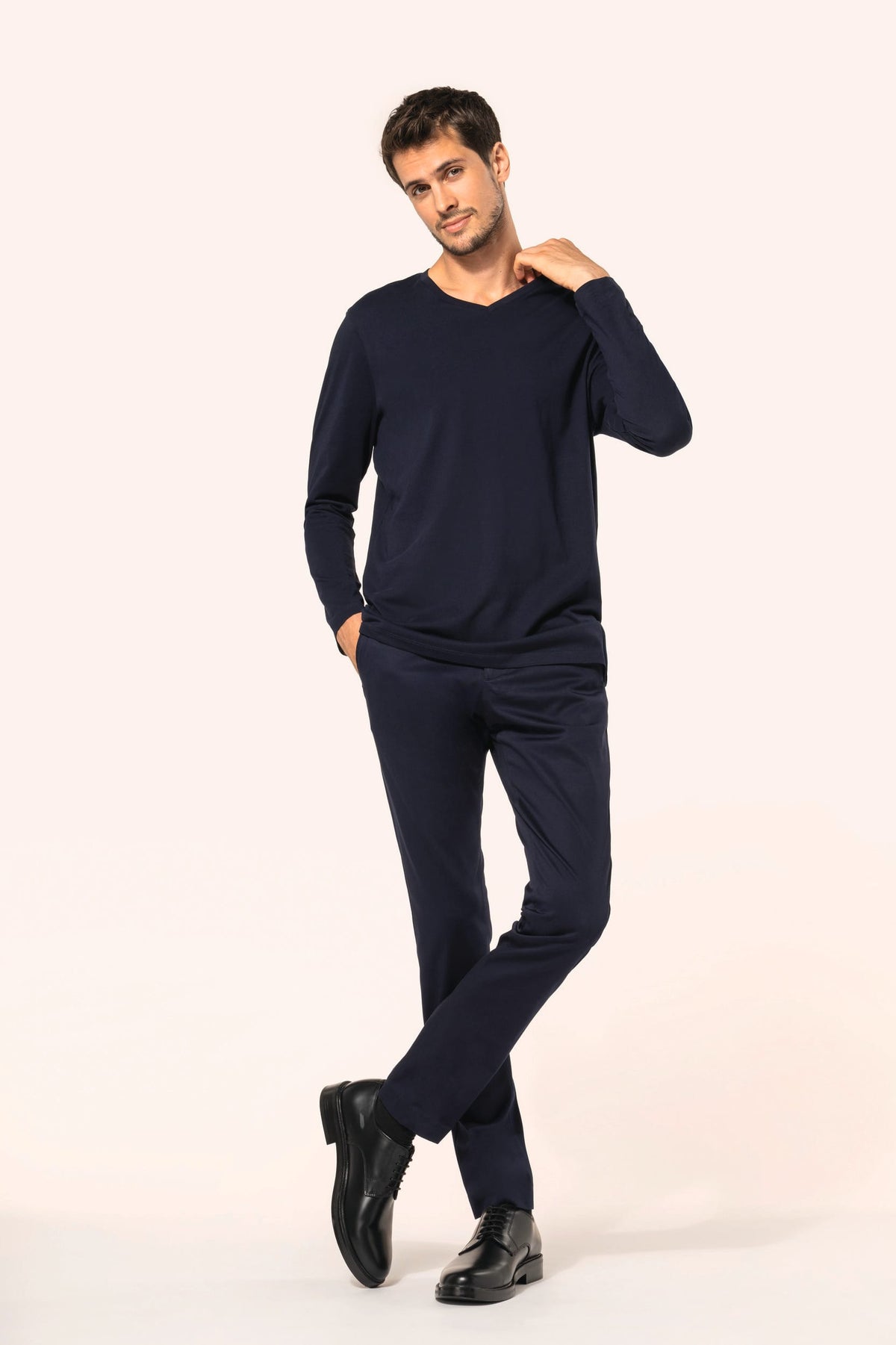 Kariban Premium PK306 Supima® heren-T-shirt V-hals lange mouwen
